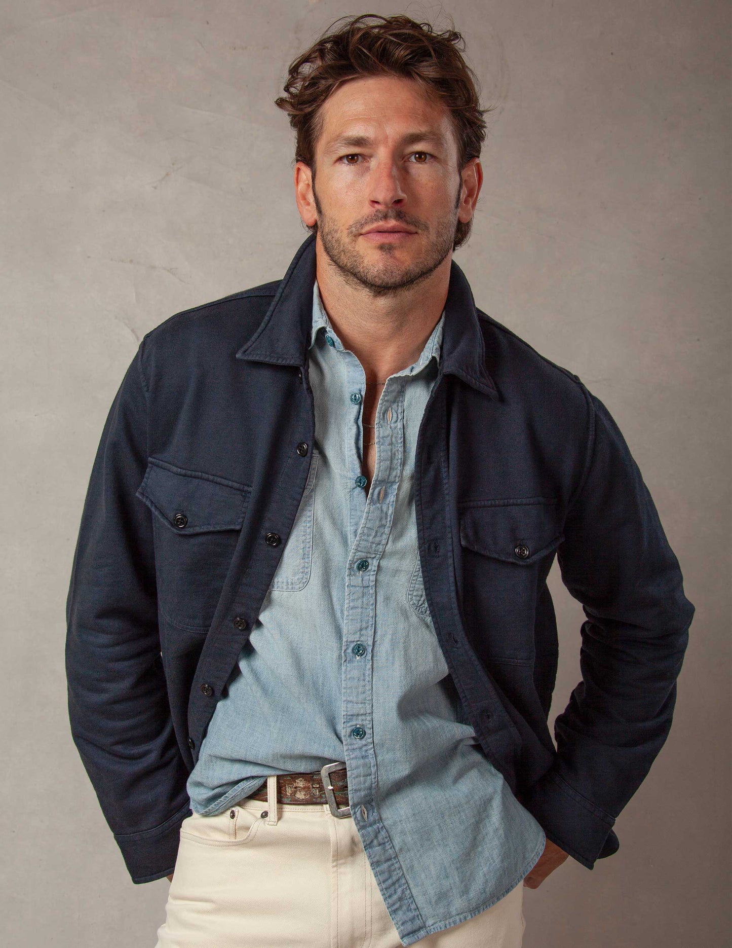 Rivay Albers Mens Indigo Chambray Workshirt