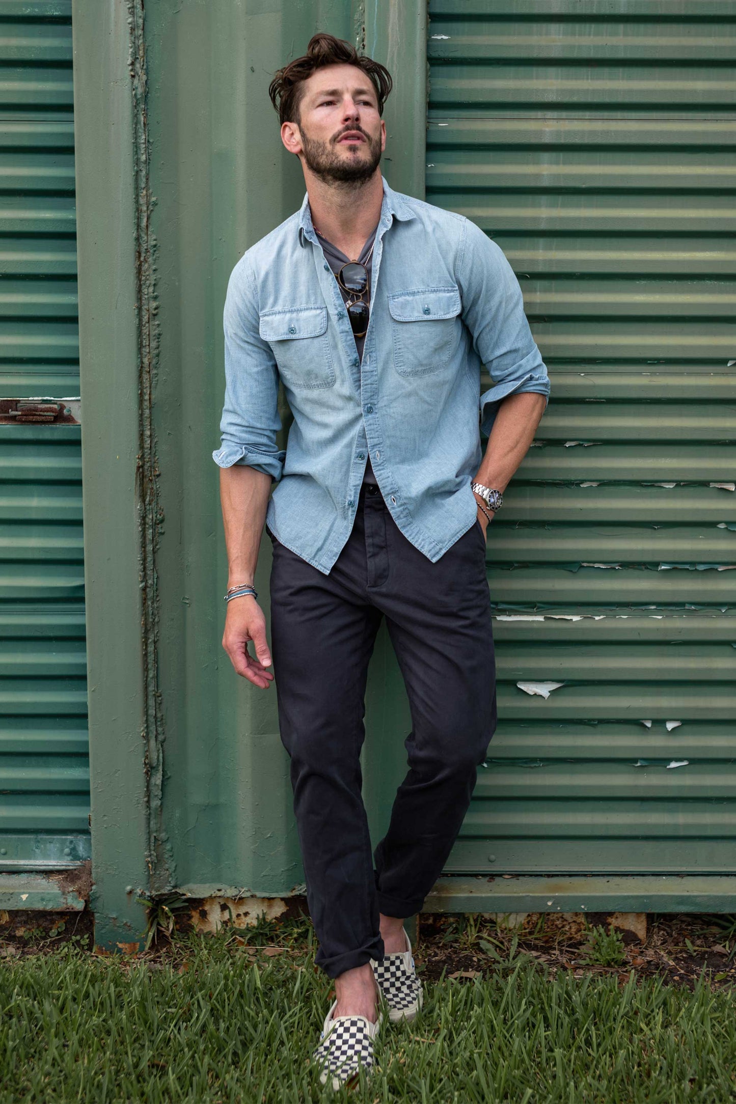 Rivay Albers Mens Indigo Chambray Workshirt