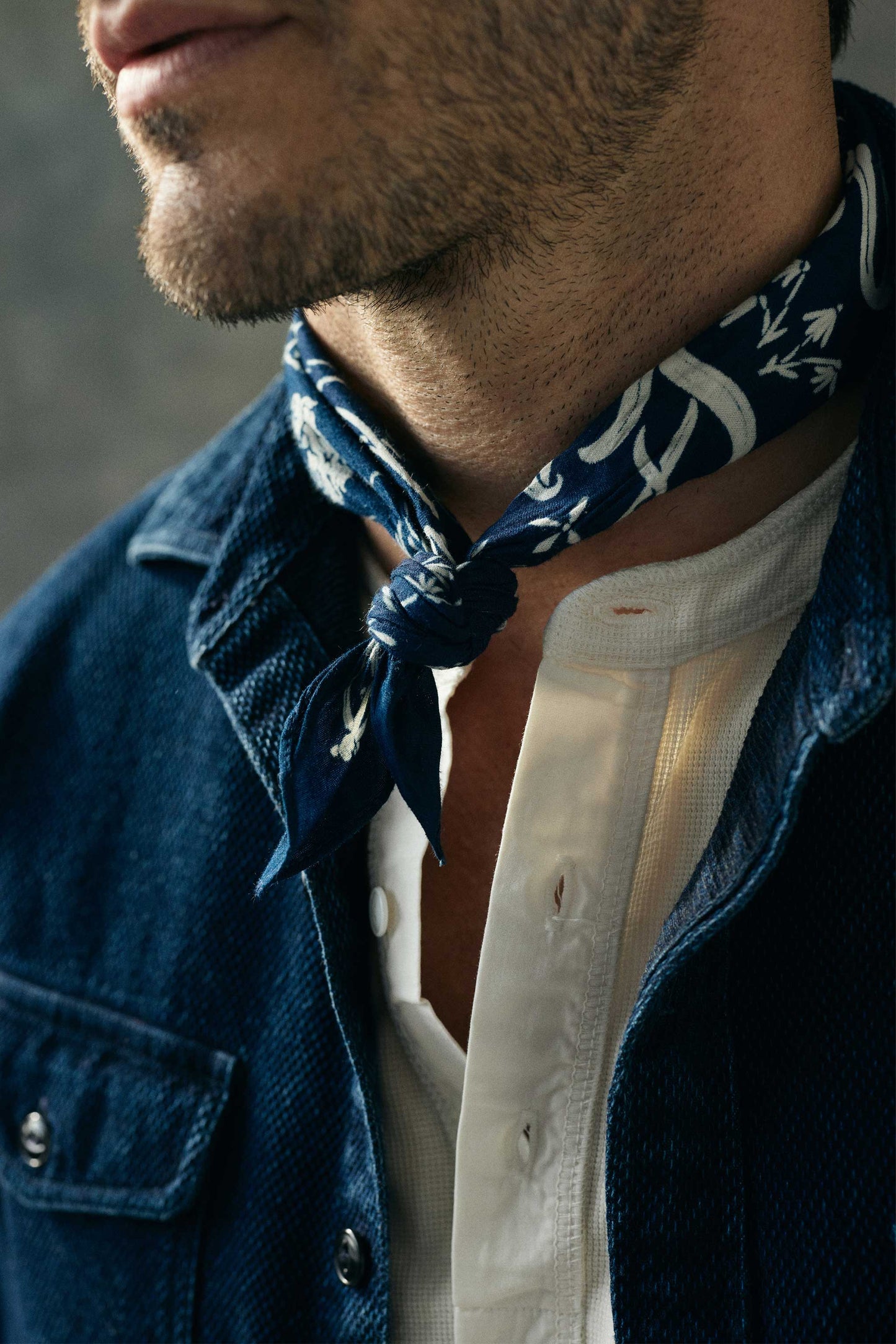 Rivay Indigo Discharge Selvedge Bandana