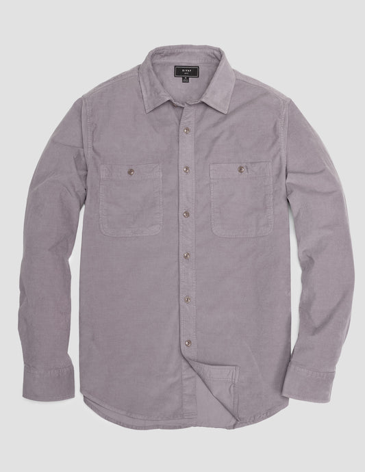Barnes Corduroy Workshirt in Greyed Violet