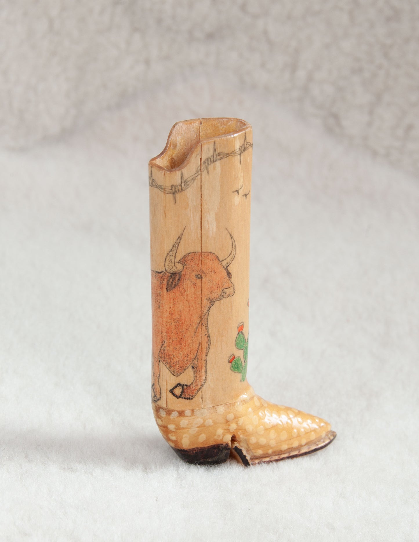 Hand-Carved Wooden Cowboy Boot Lighter Sleeve – "A.F." Edition