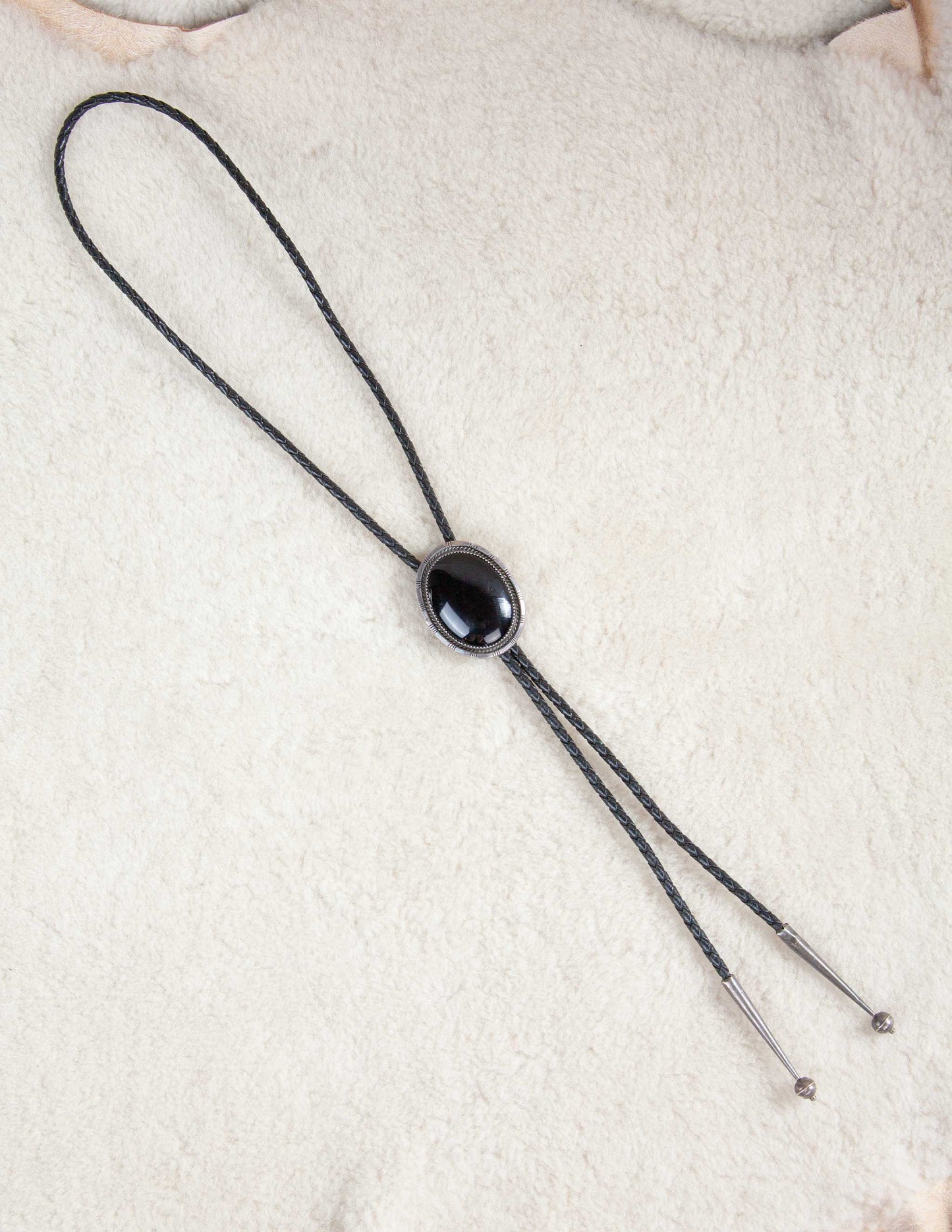 1940s Vintage Sterling & Onyx Bolo Tie