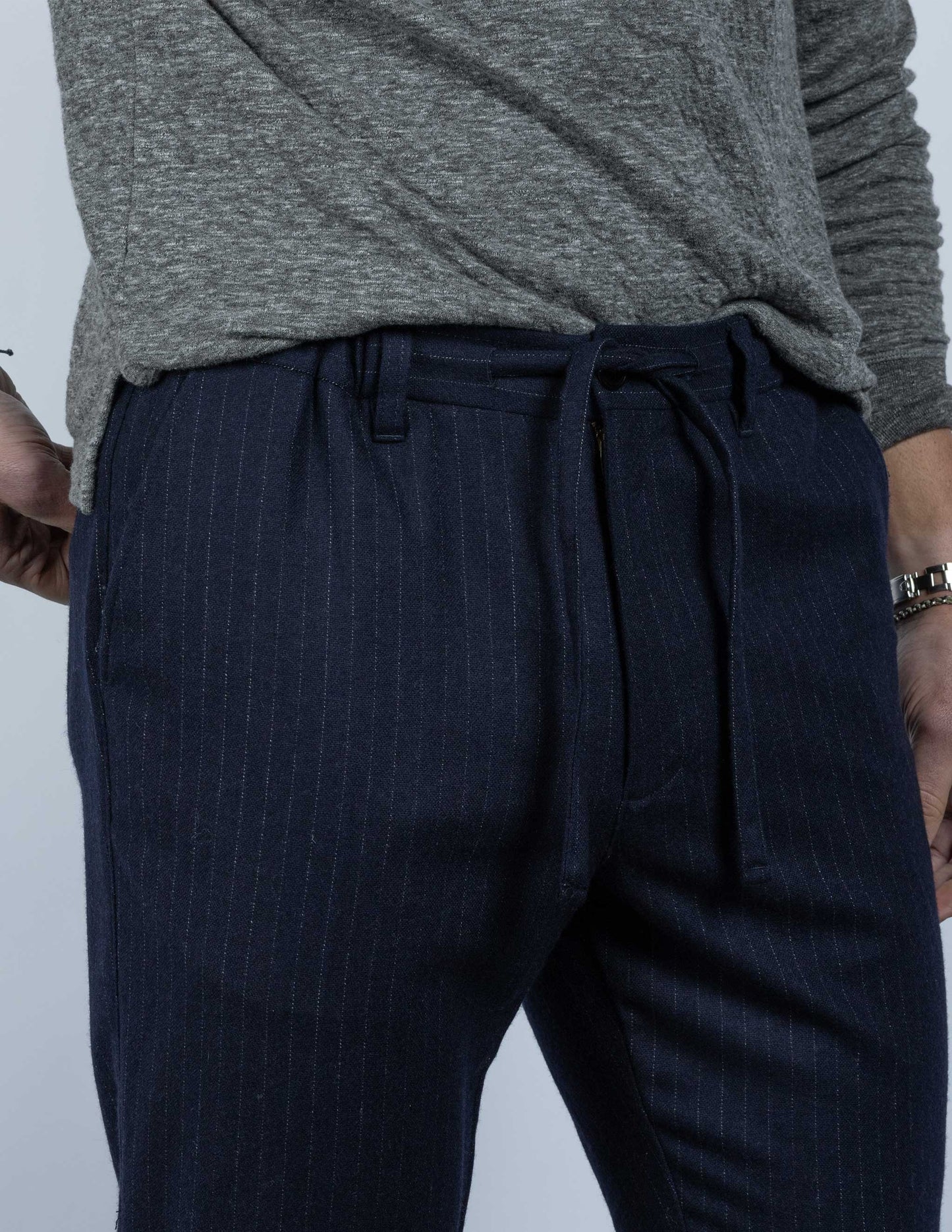 Chiltern Wool Cashmere Trouser in Navy Chalkstripe