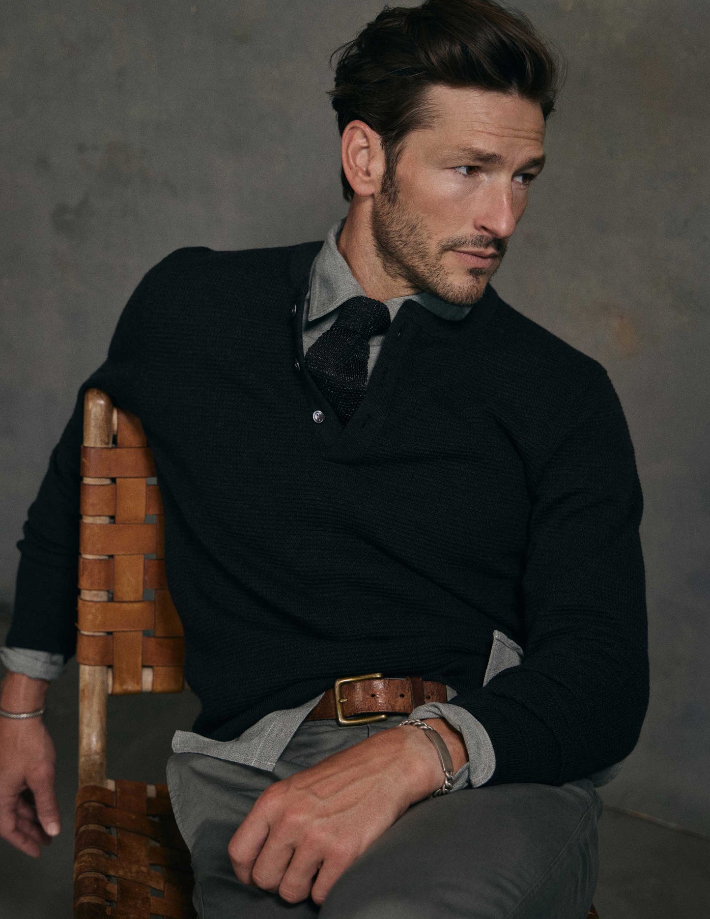 Italian Silk Linen Knit Tie in Charcoal