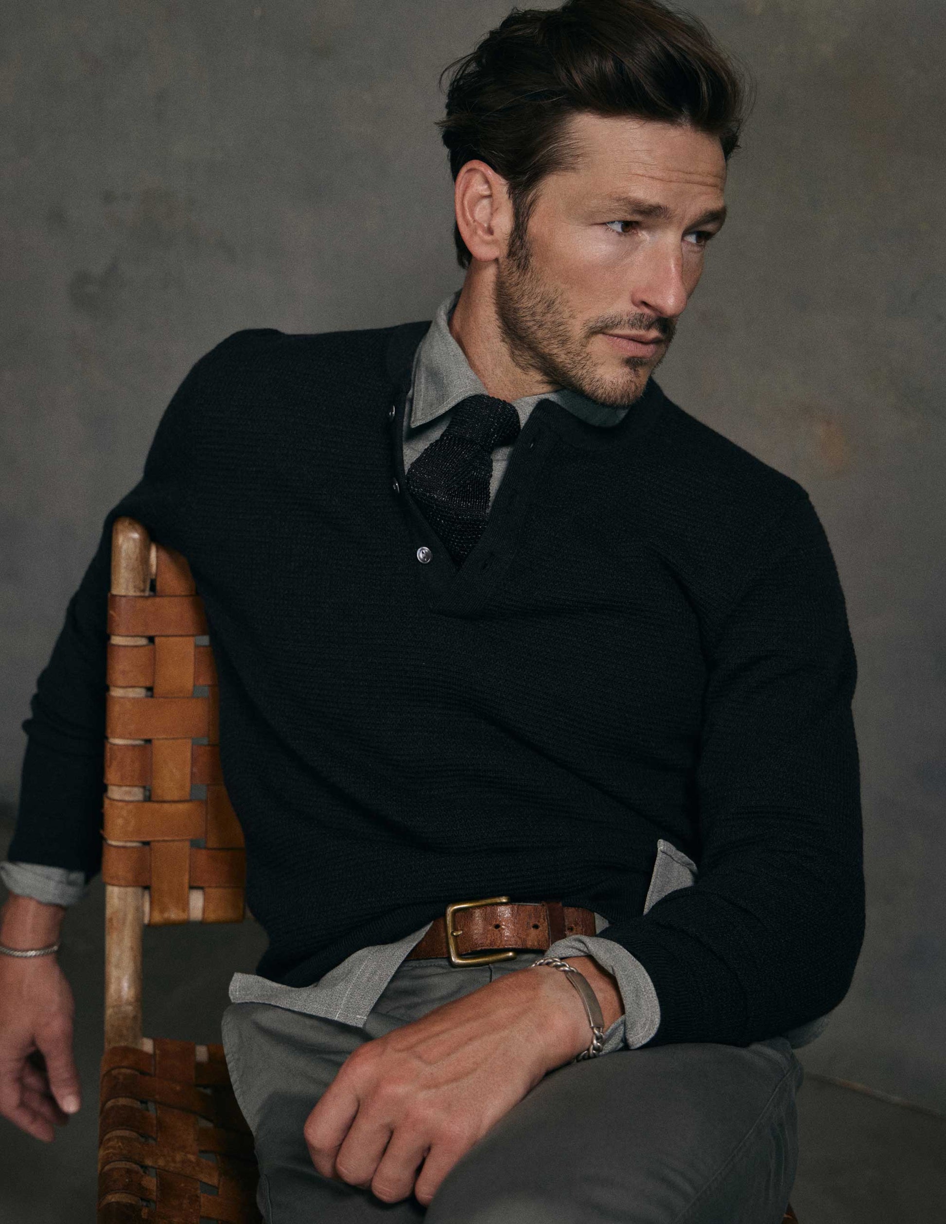 Italian Silk Linen Knit Tie in Charcoal
