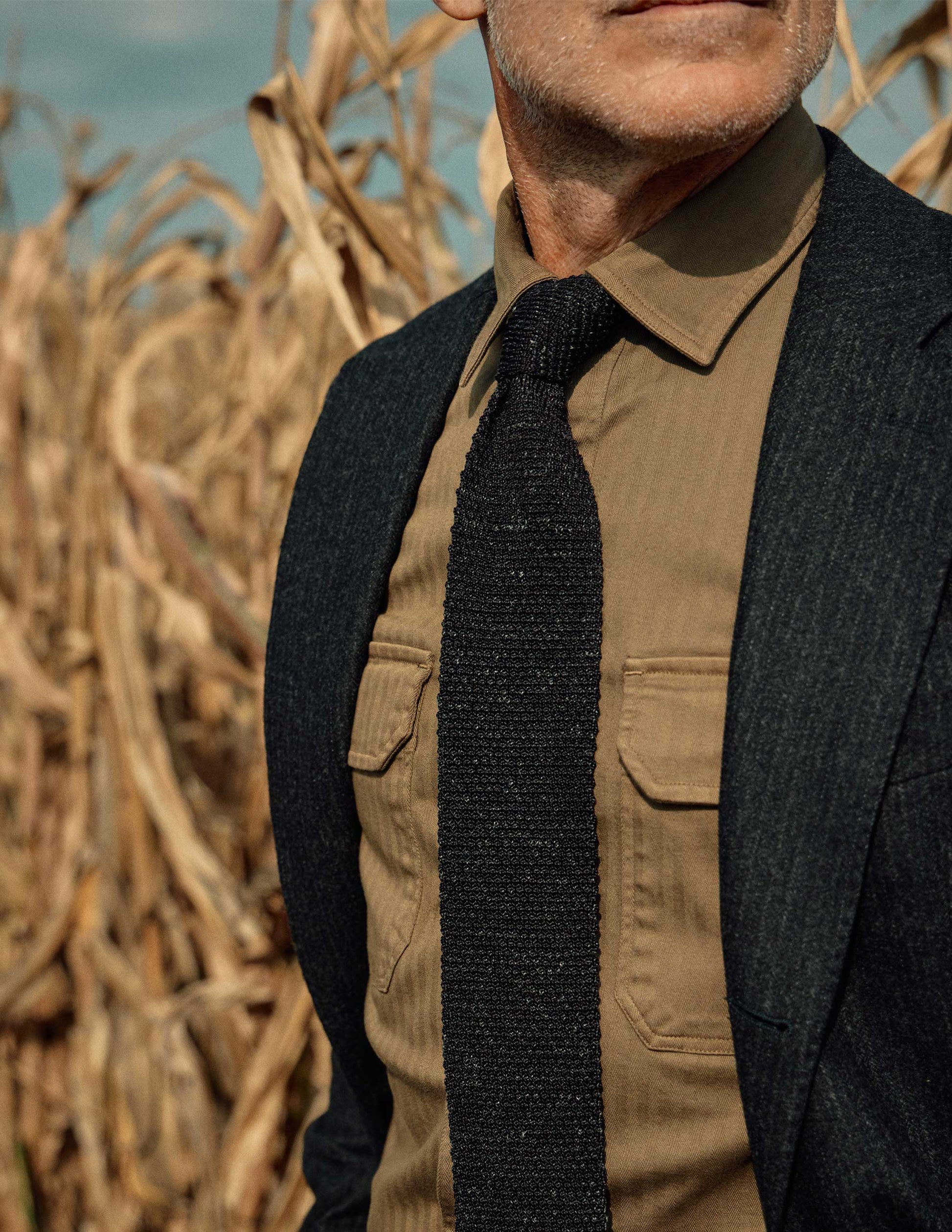 Italian Silk Linen Knit Tie in Charcoal
