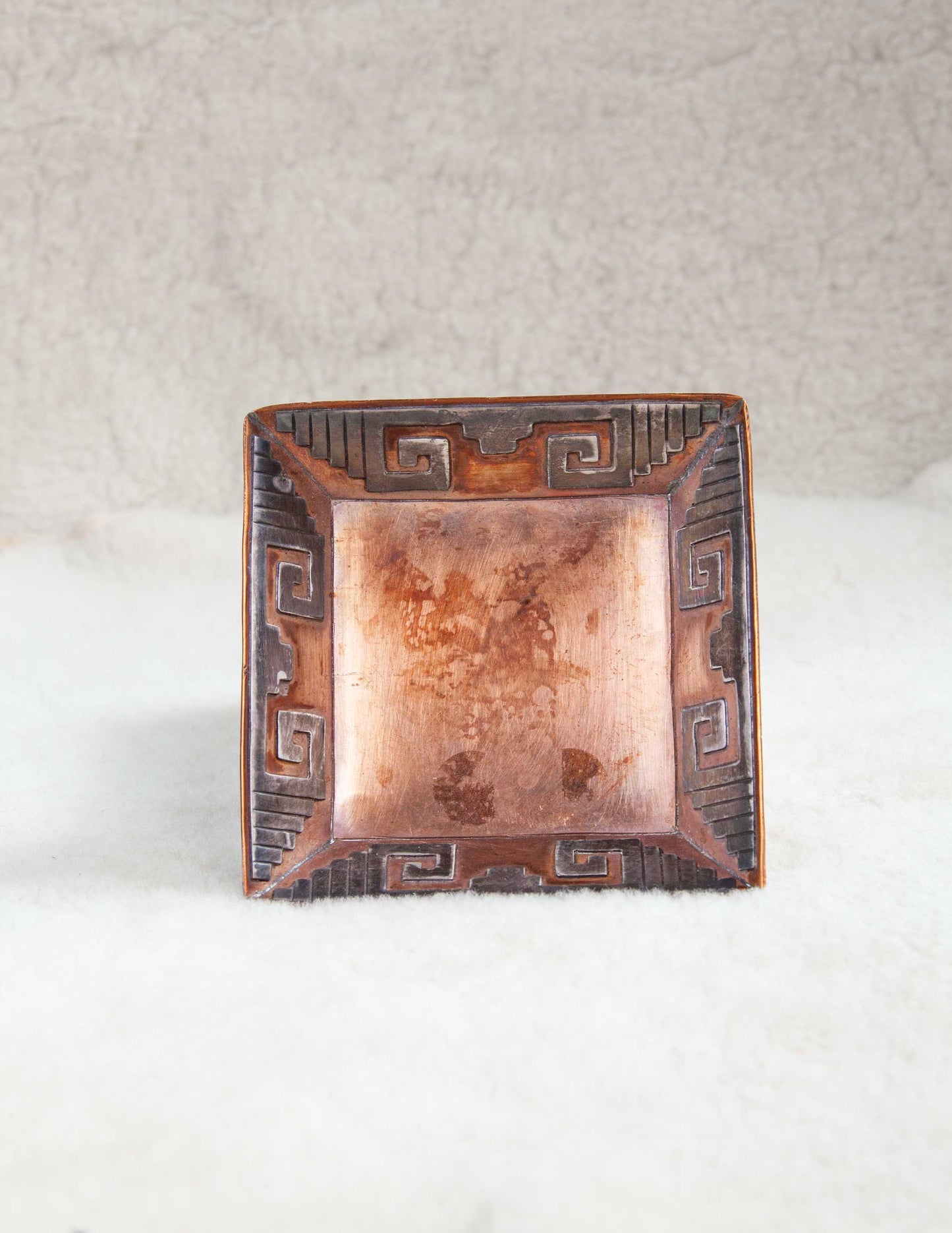 Vintage Copper & Silver Motif Keepall Dish