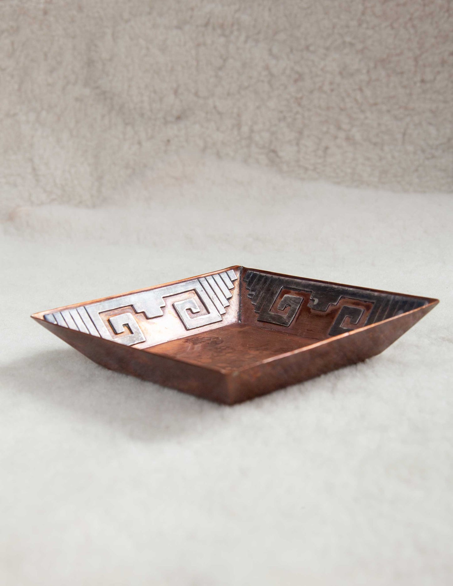 Vintage Copper & Silver Motif Keepall Dish