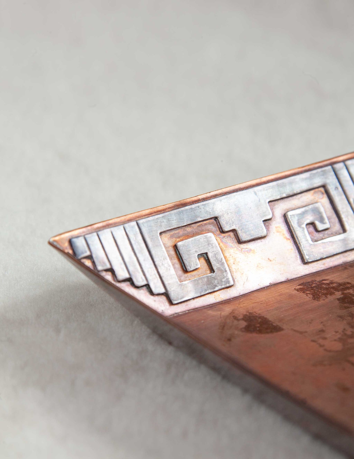 Vintage Copper & Silver Motif Keepall Dish