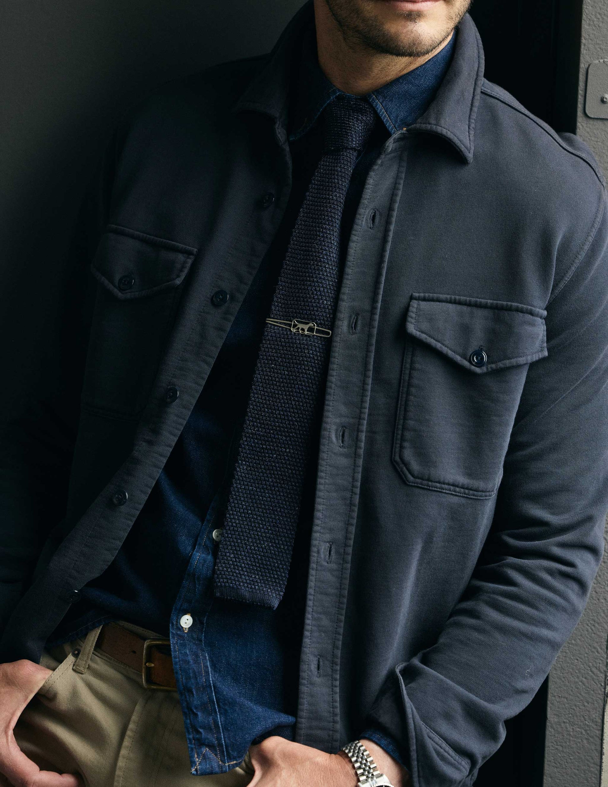 Italian Silk Linen Knit Tie in Denim