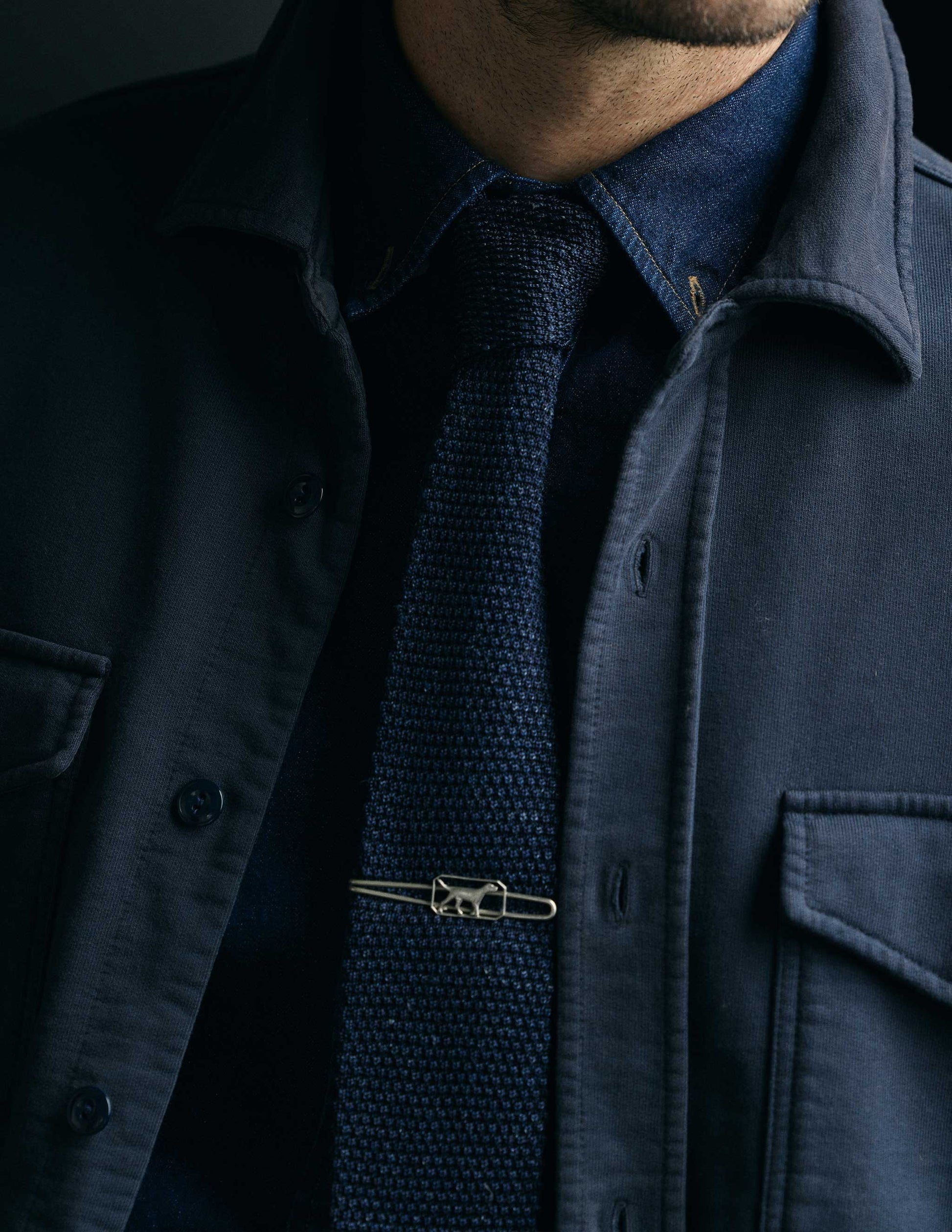 Italian Silk Linen Knit Tie in Denim