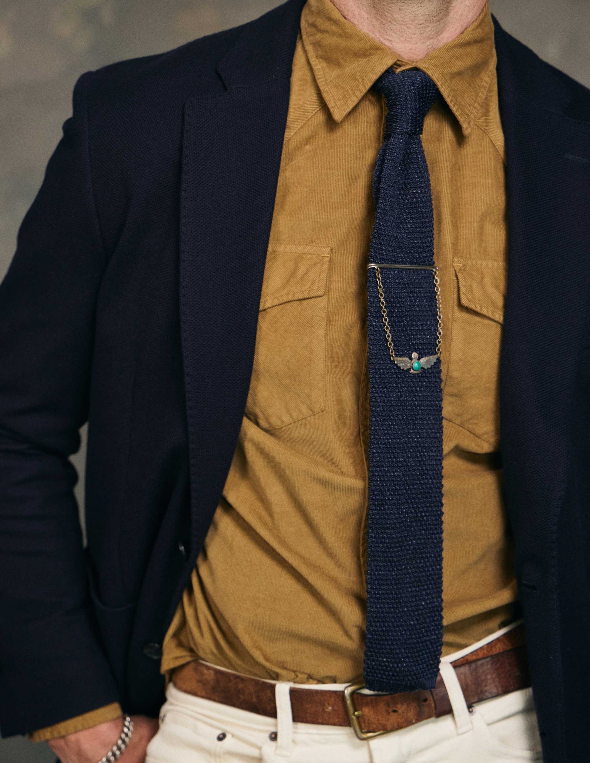 Italian Silk Linen Knit Tie in Denim