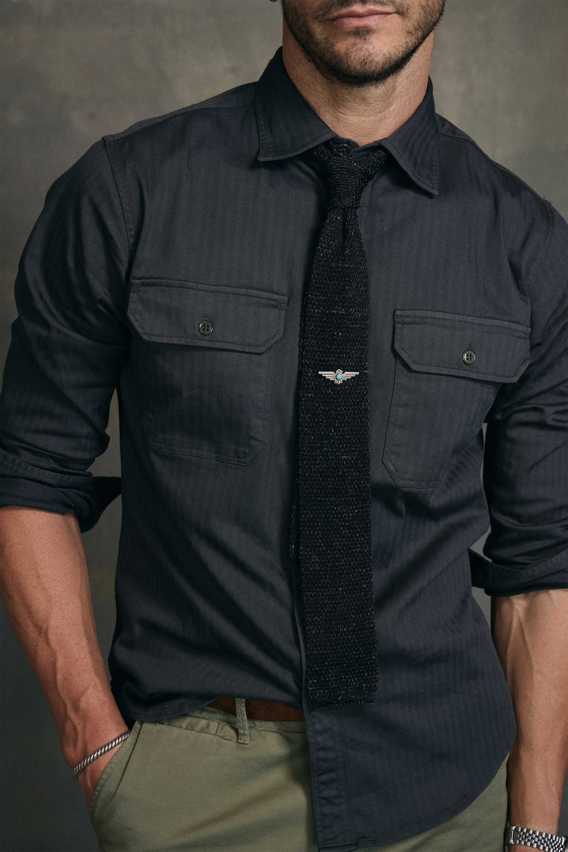 Italian Silk Linen Knit Tie in Charcoal