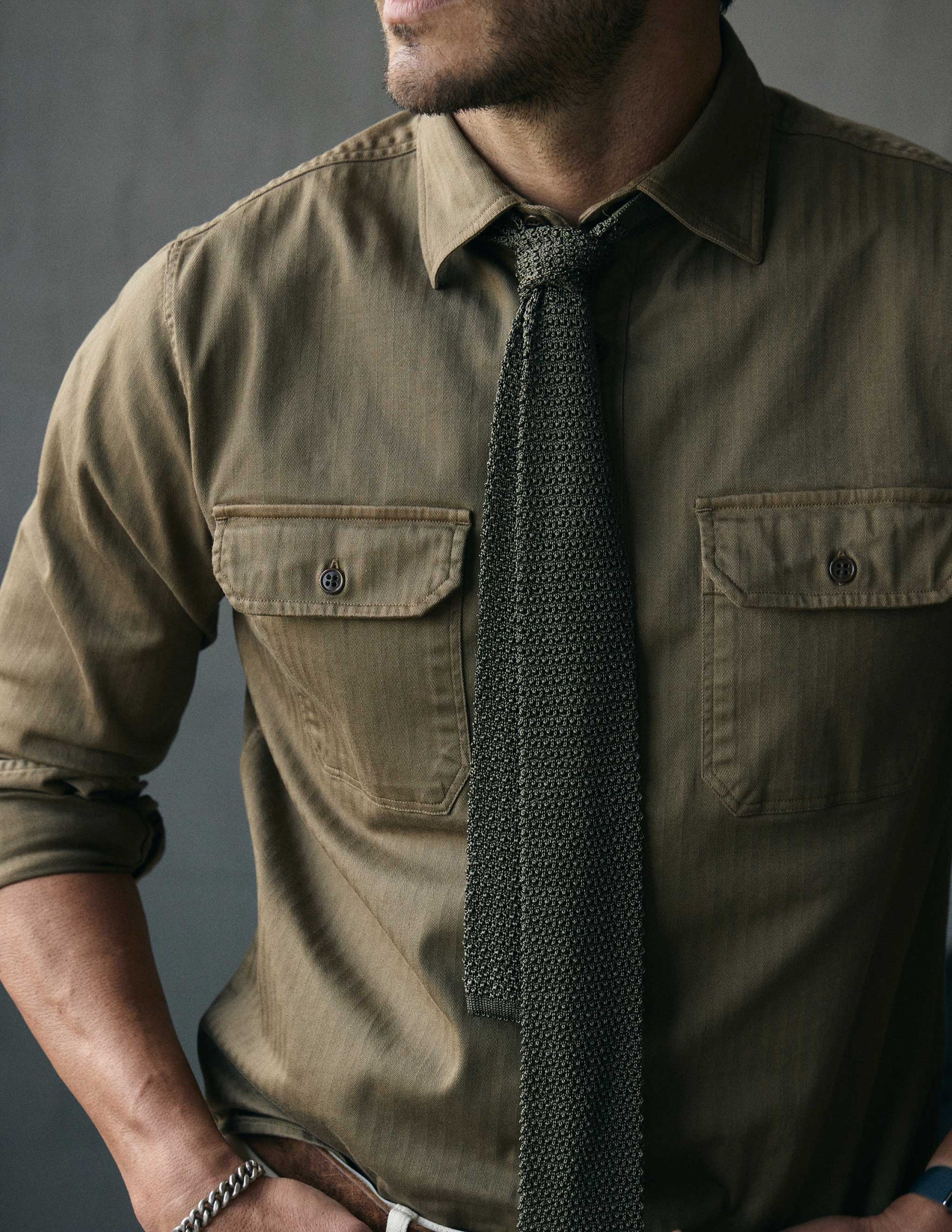 Italian Silk Knit Tie in Military Olive