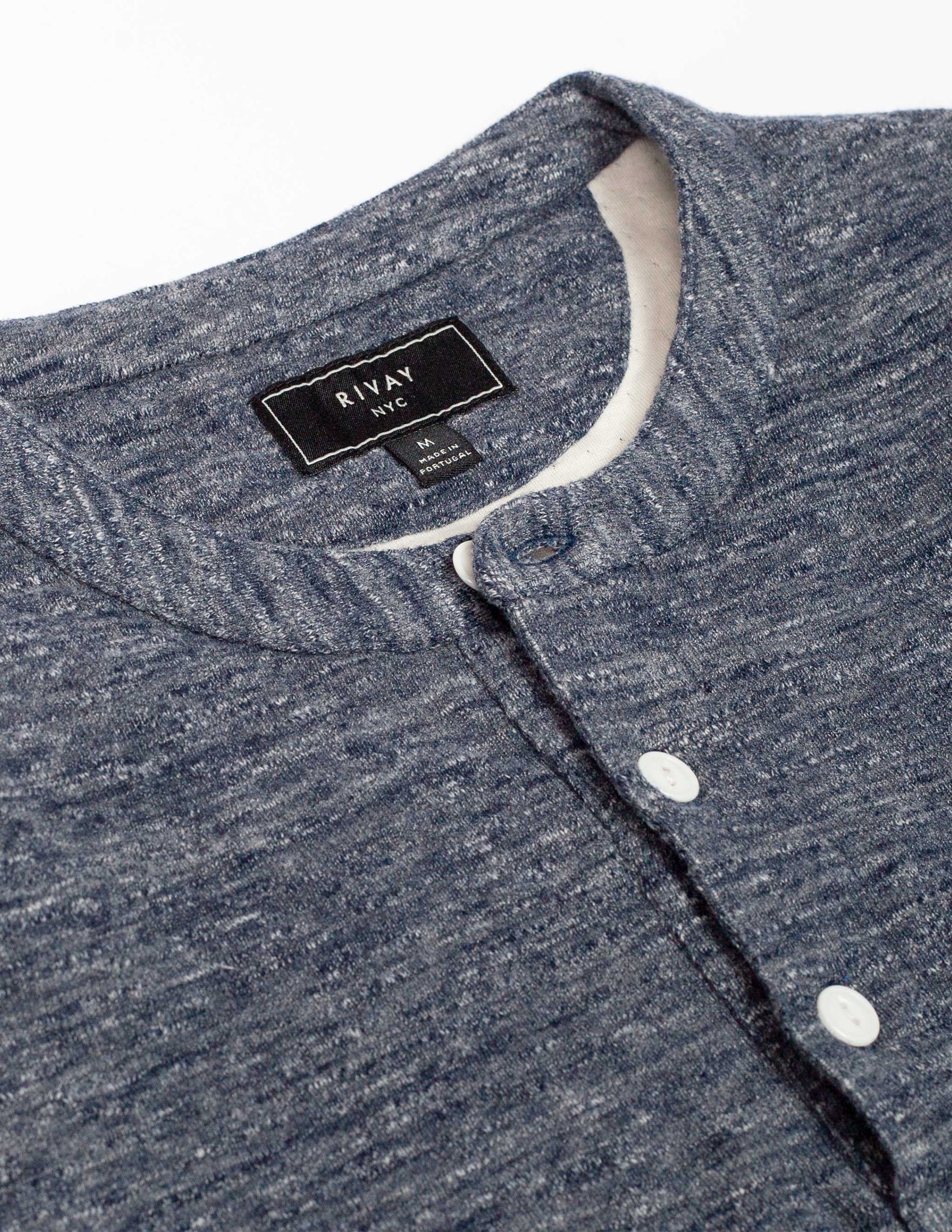 Ford Double Knit Henley in Marled Blue