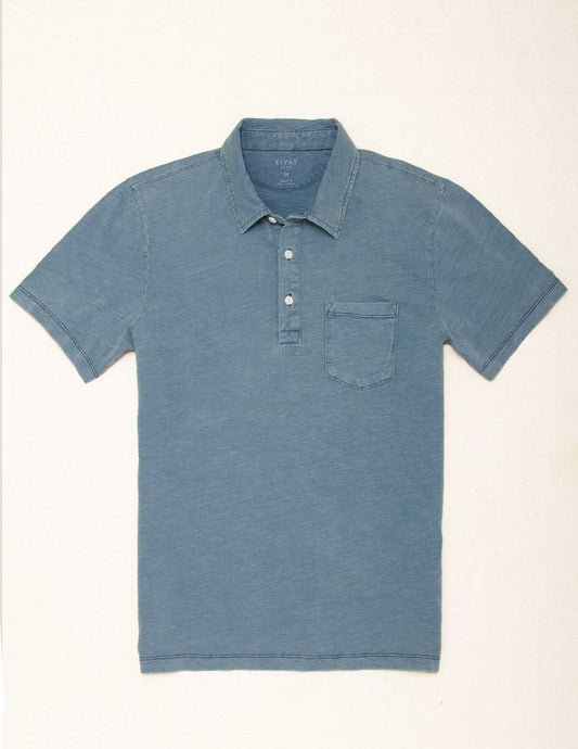Indigo Slub Jersey Polo in Bleach Wash