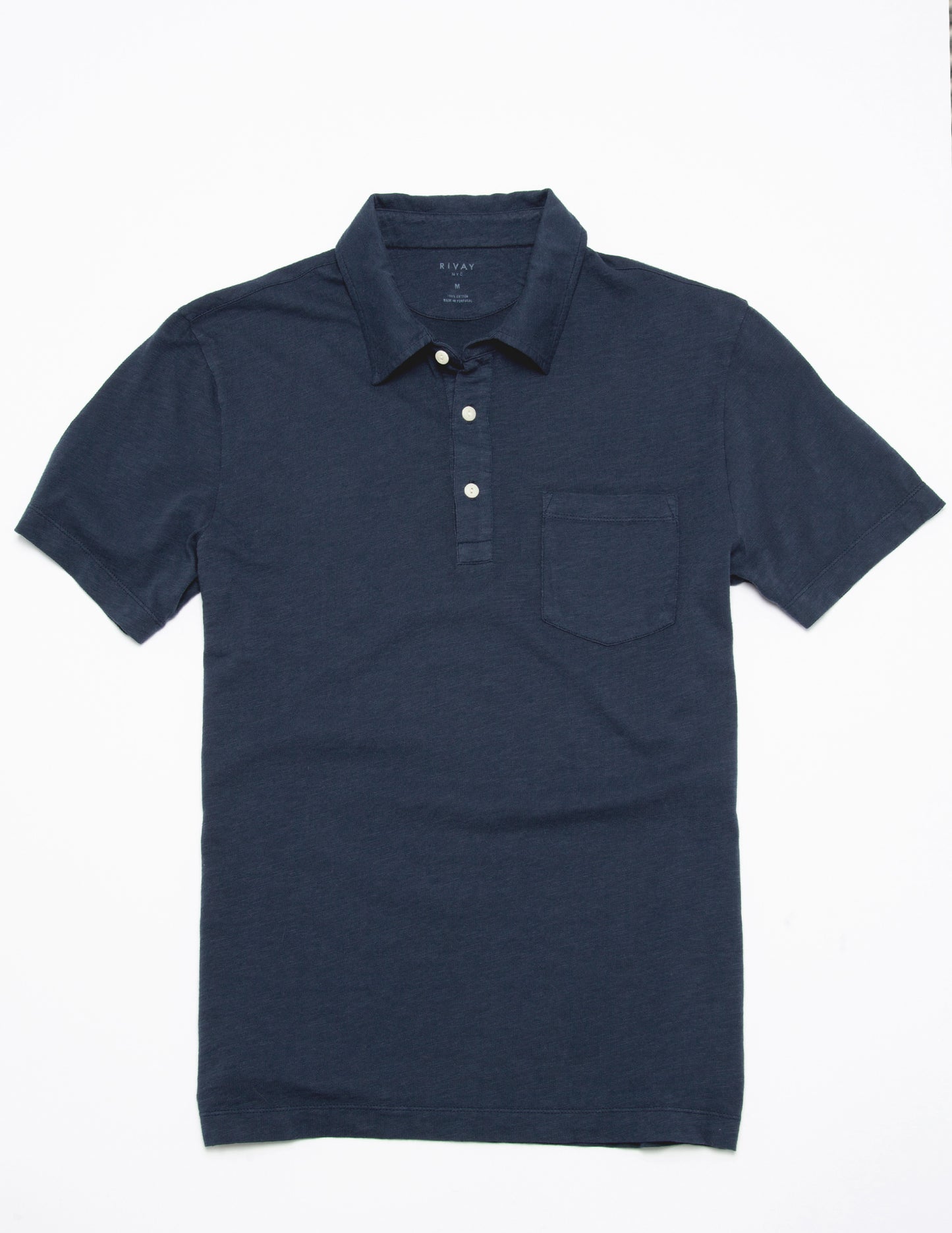 Rivay Garment Dyed Slub Jersey Polo in Navy