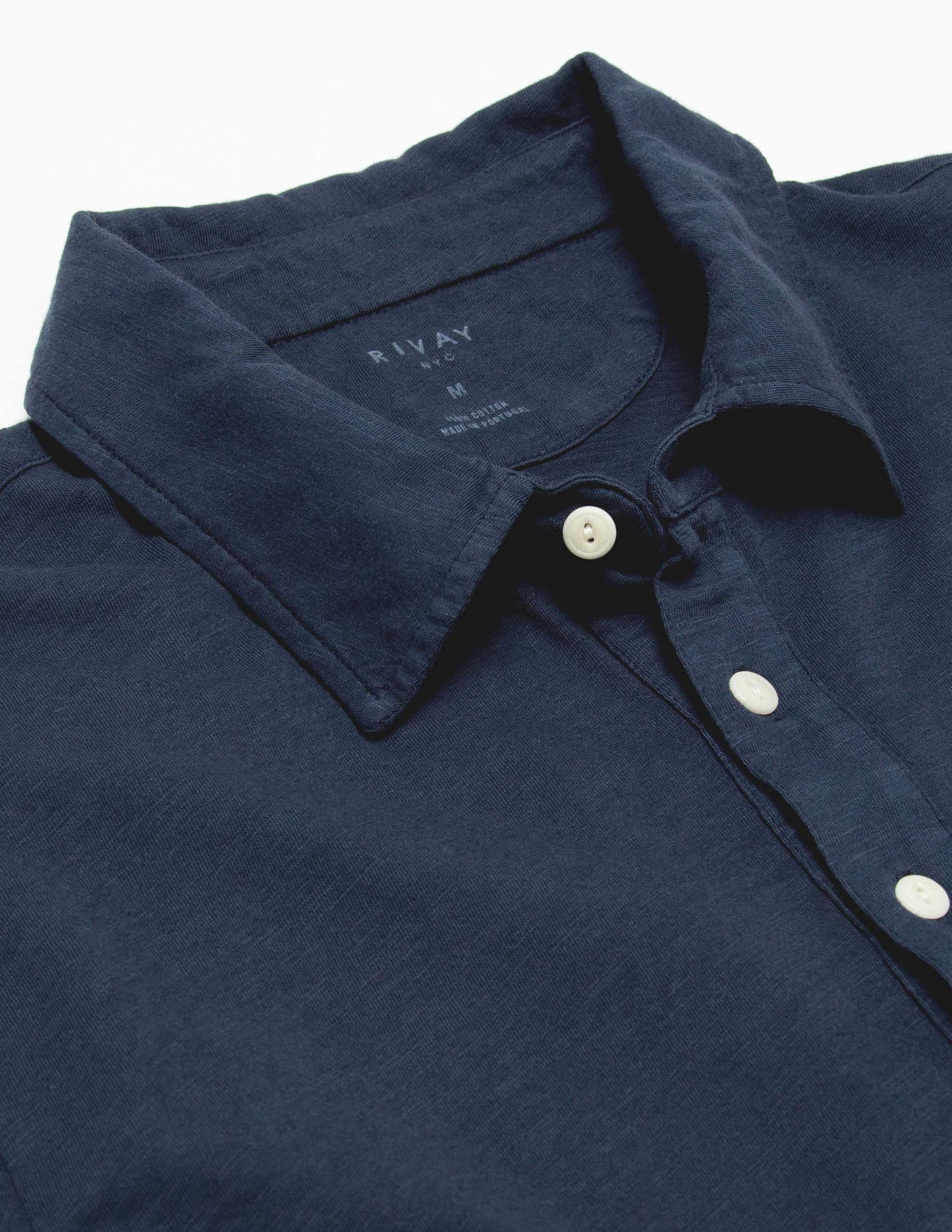 Rivay Garment Dyed Slub Jersey Polo in Navy