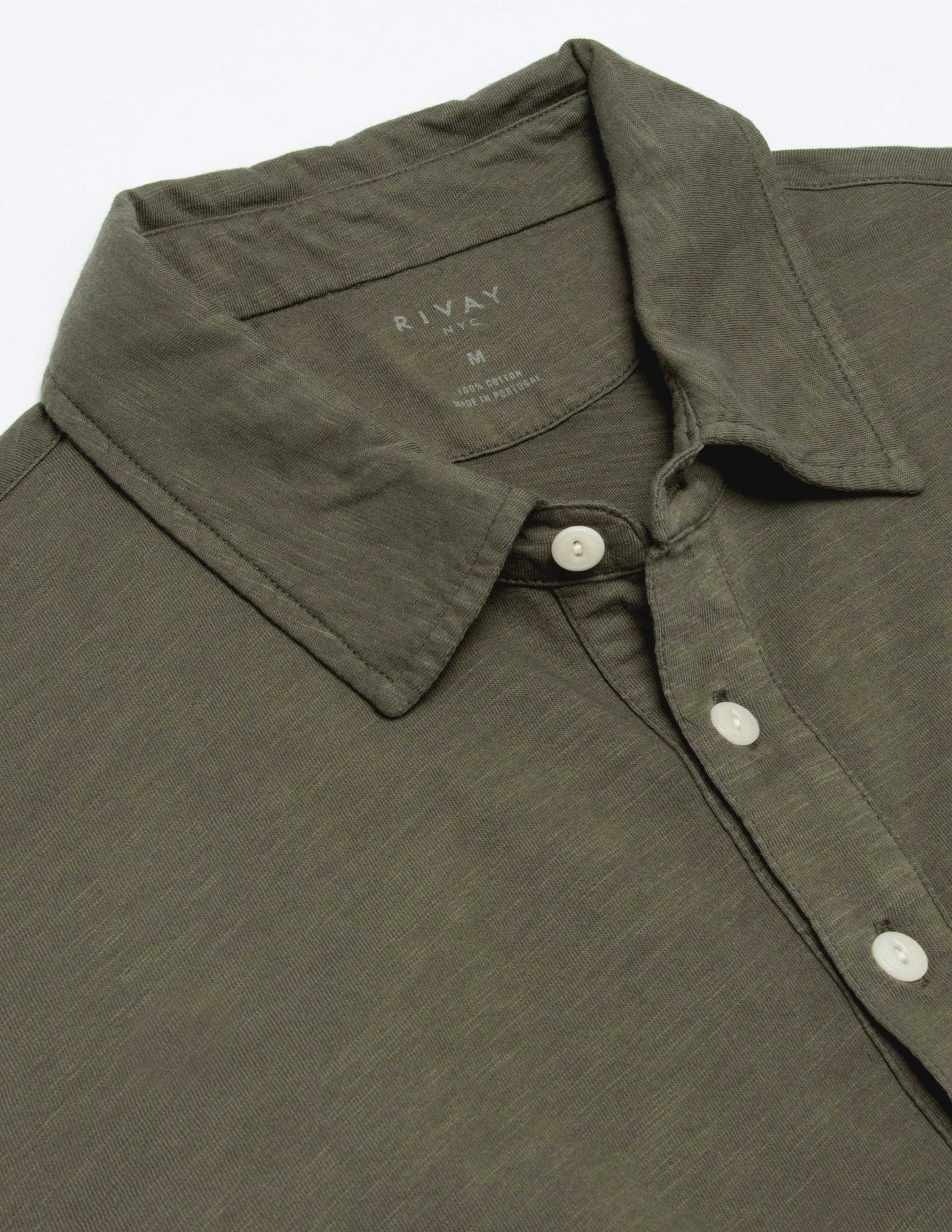 Rivay Garment Dyed Slub Jersey Polo in Olive