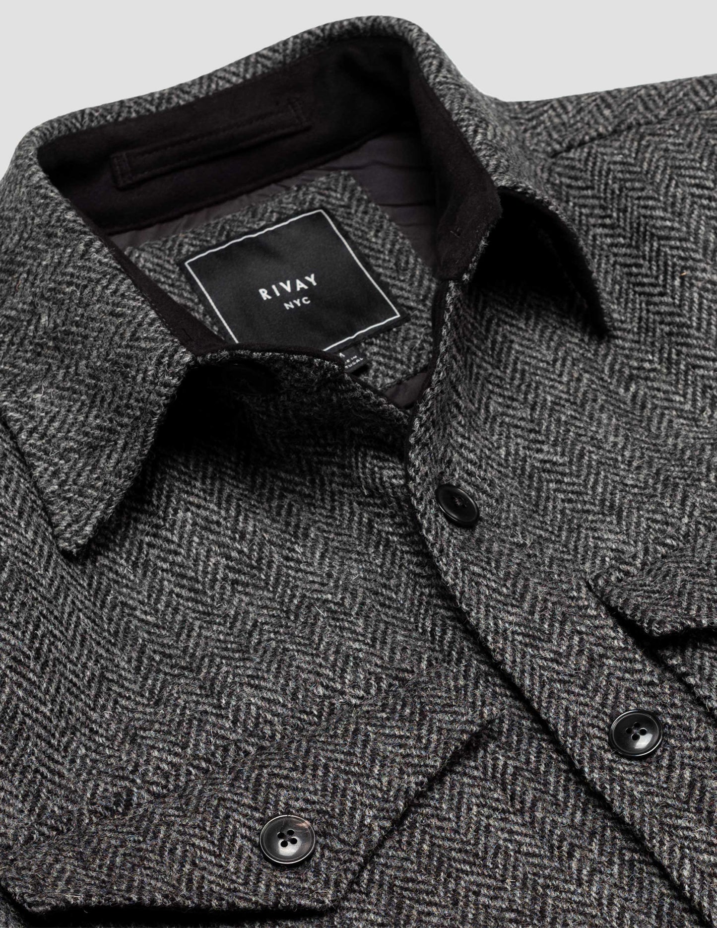 Rivay Harris Tweed Wool CPO Shirt Jacket in Charcoal Herringbone