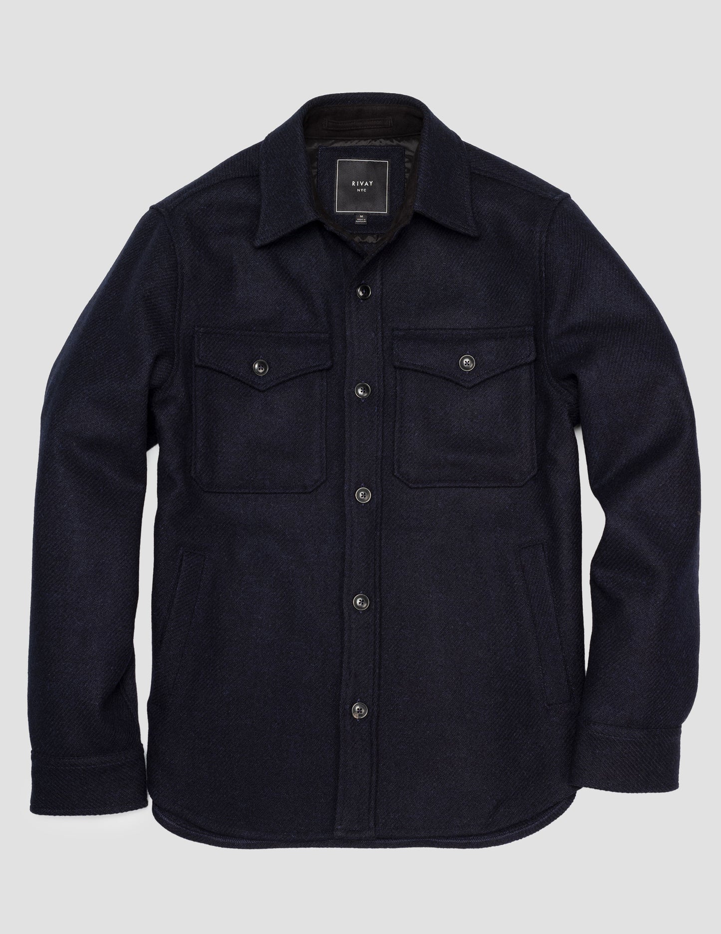 Rivay Harris Tweed Wool CPO Shirt Jacket in Navy