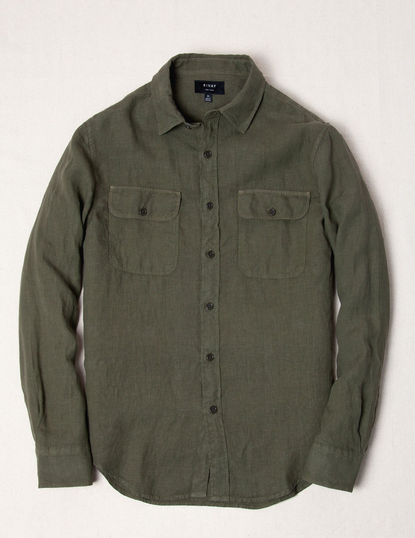 Rivay Hayes Garment Dyed Linen Camp Shirt in Field