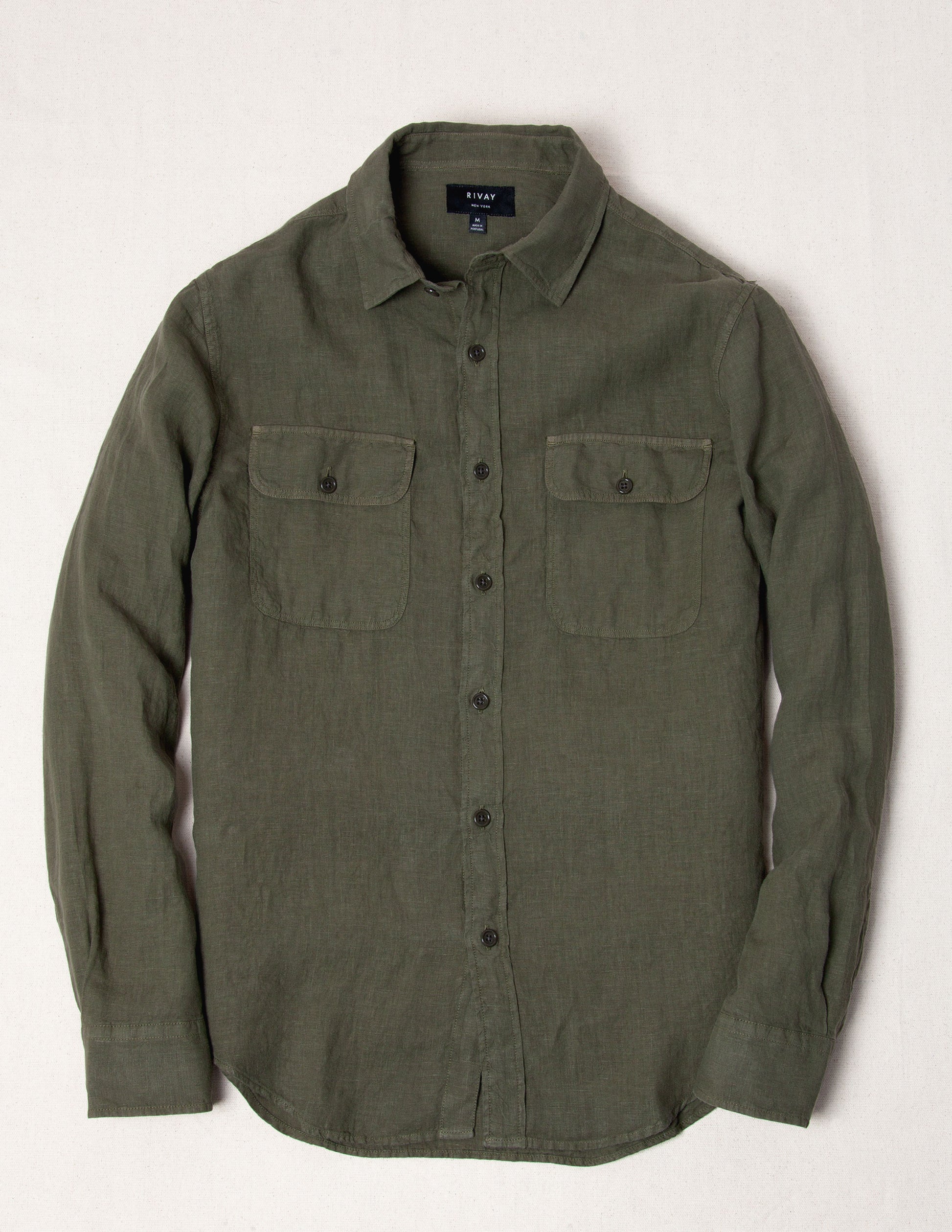 Rivay Hayes Garment Dyed Linen Camp Shirt in Field