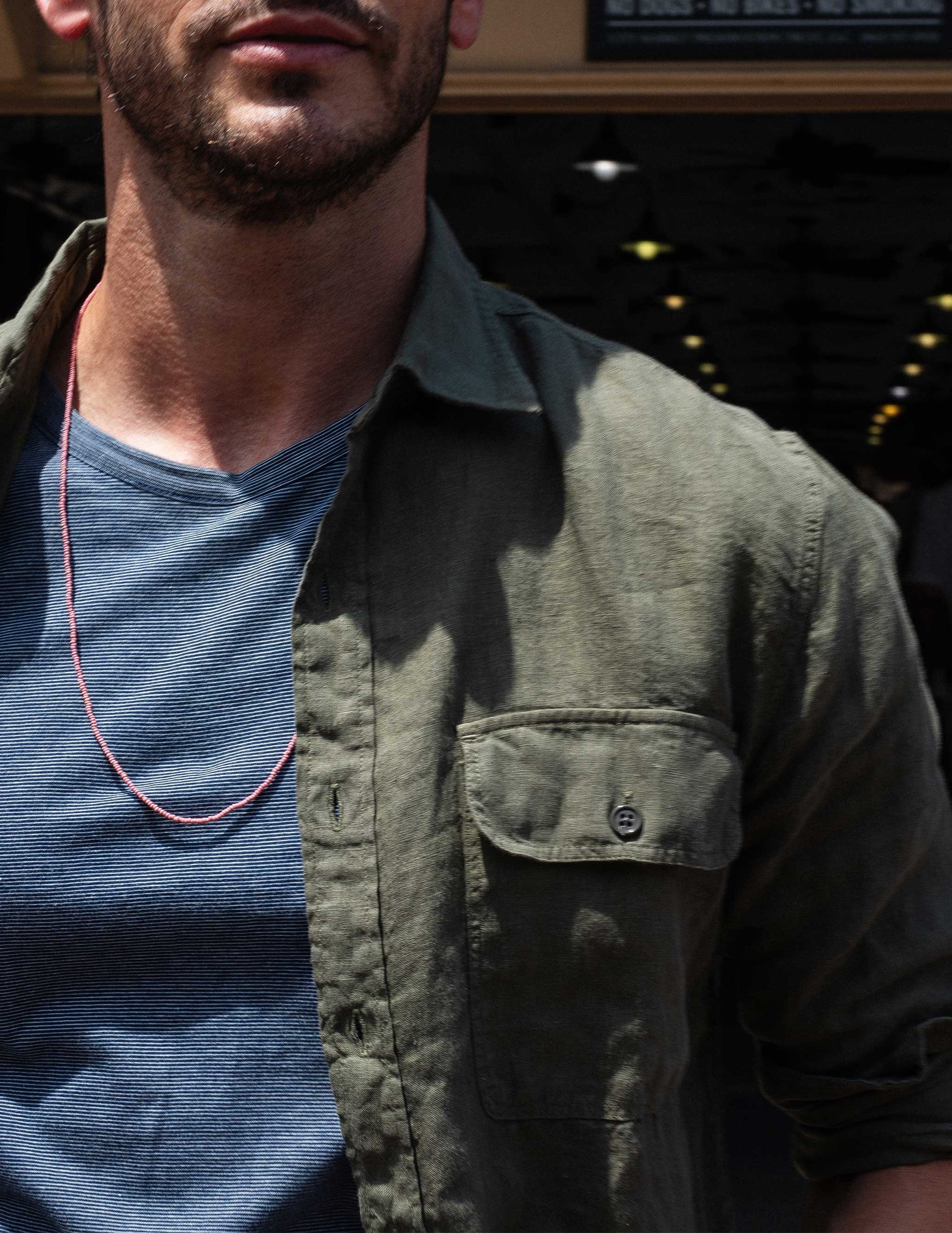 Rivay Indigo Stripe Pocket Tee