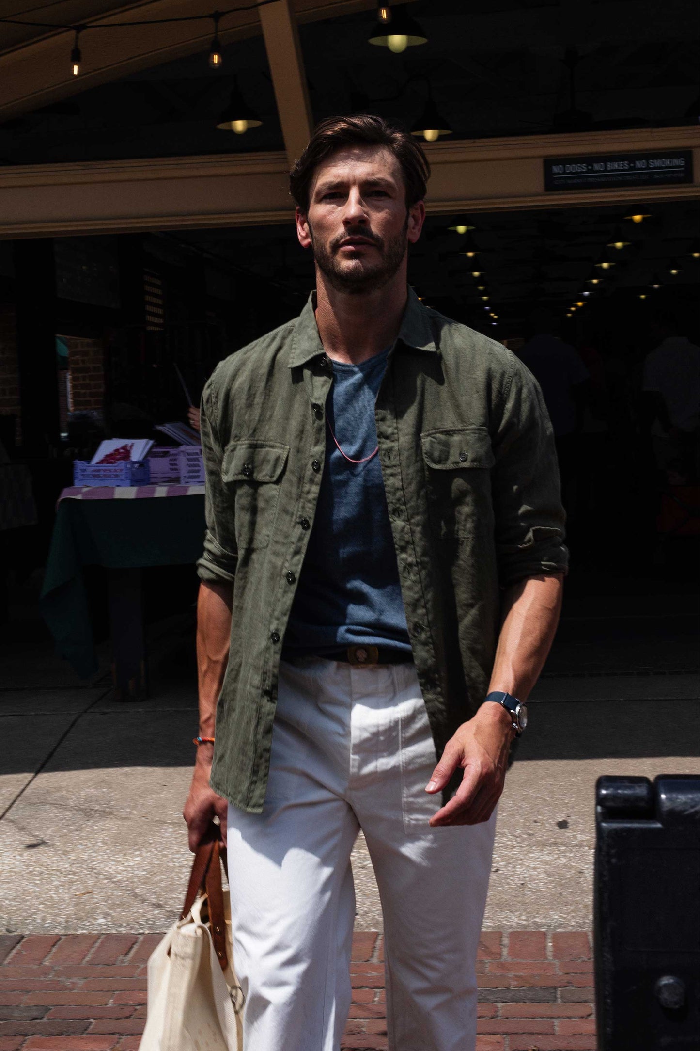Rivay Hayes Garment Dyed Linen Camp Shirt in Field
