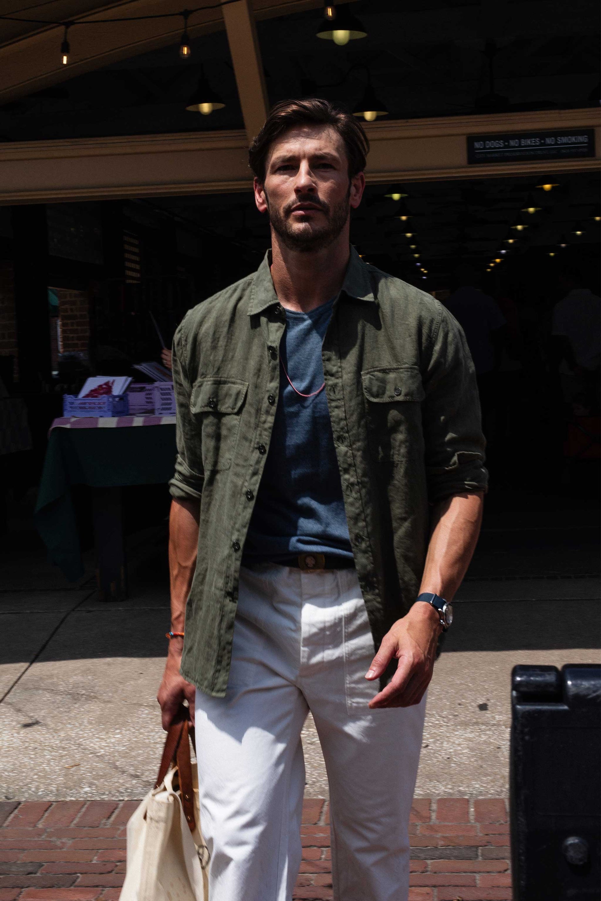 Rivay Hayes Garment Dyed Linen Camp Shirt in Field