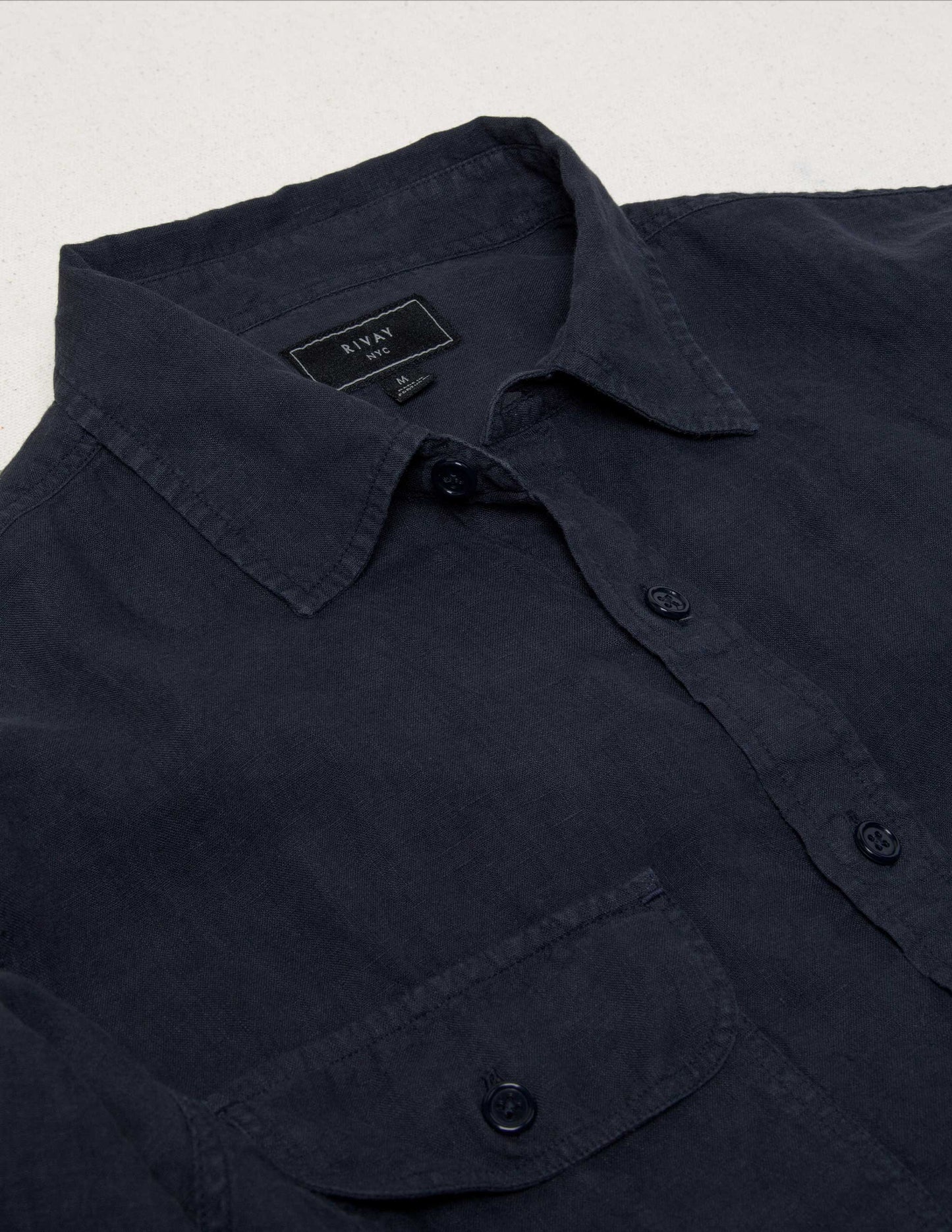 Rivay Hayes Garment Dyed Linen Camp Shirt in Ink
