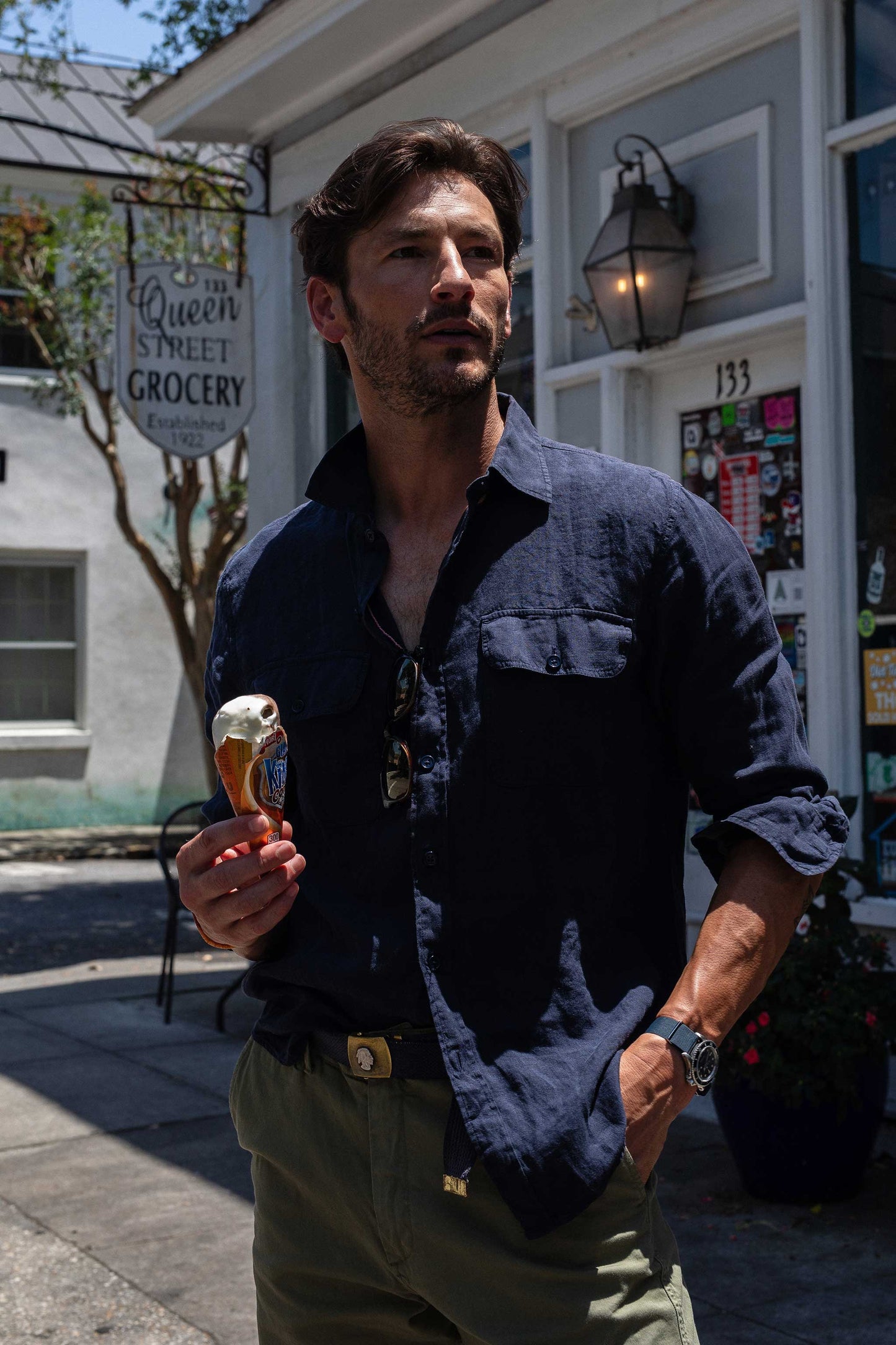 Rivay Hayes Garment Dyed Linen Camp Shirt in Ink