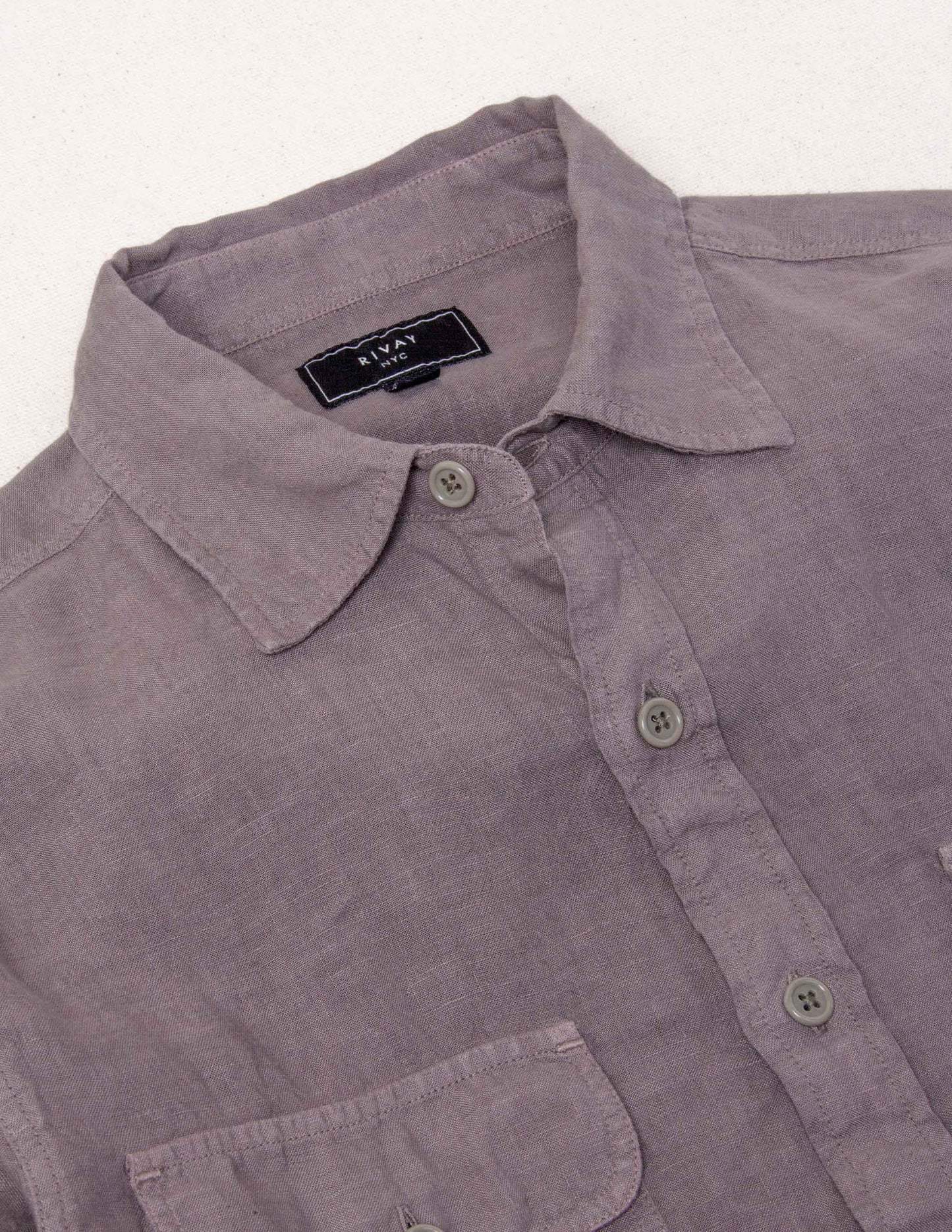 Rivay Hayes Garment Dyed Linen Camp Shirt in Mulberry