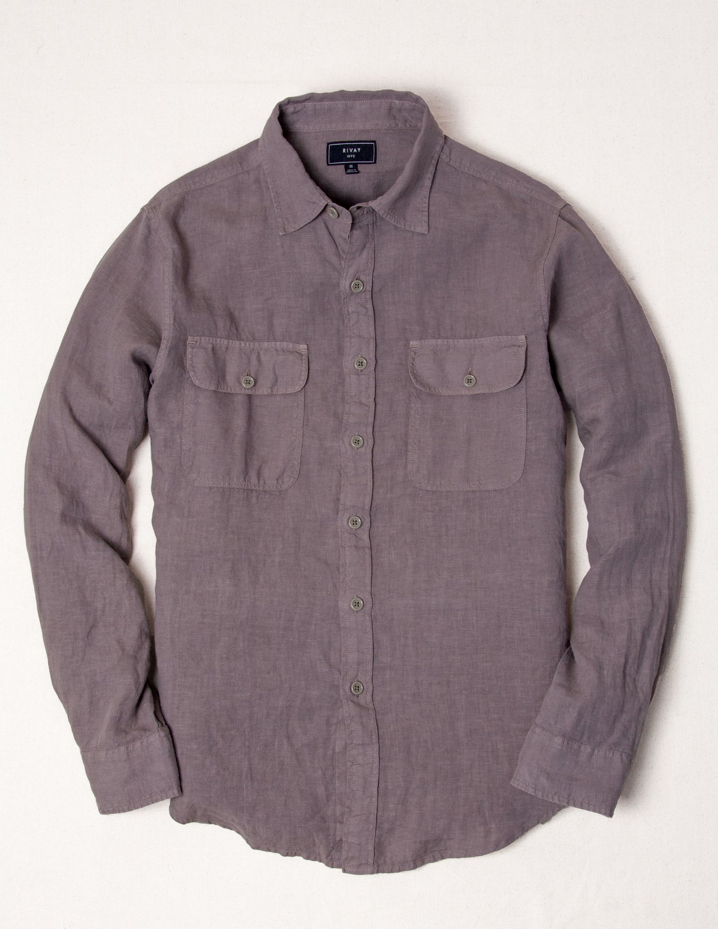 Rivay Hayes Garment Dyed Linen Camp Shirt in Mulberry