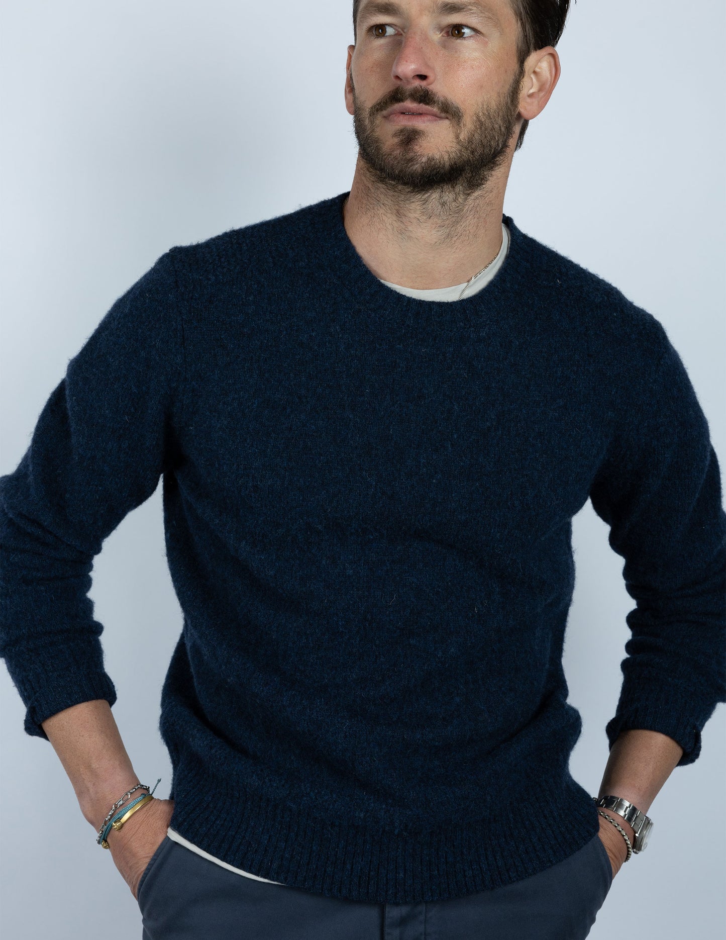 Rivay Highlands Shetland Sweater Admiral Blue