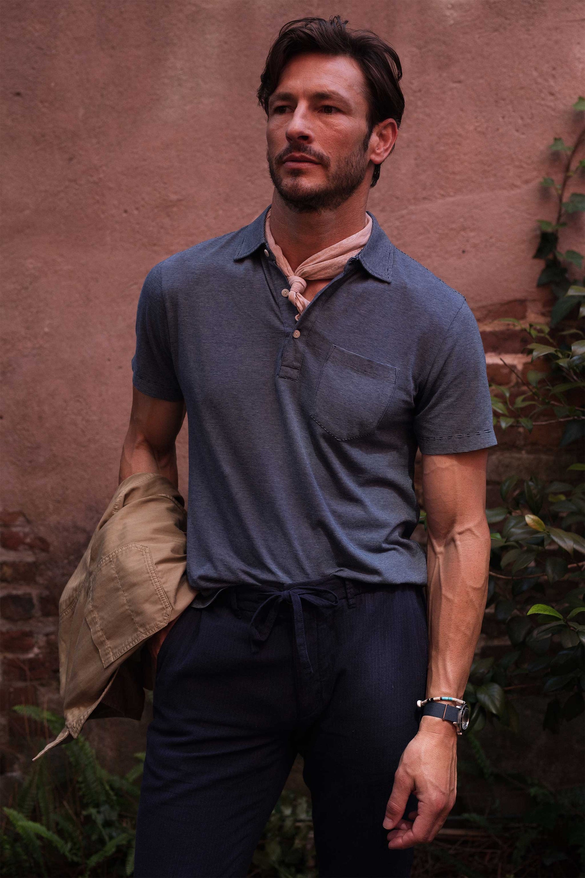 Rivay Indigo Stripe Jersey Polo