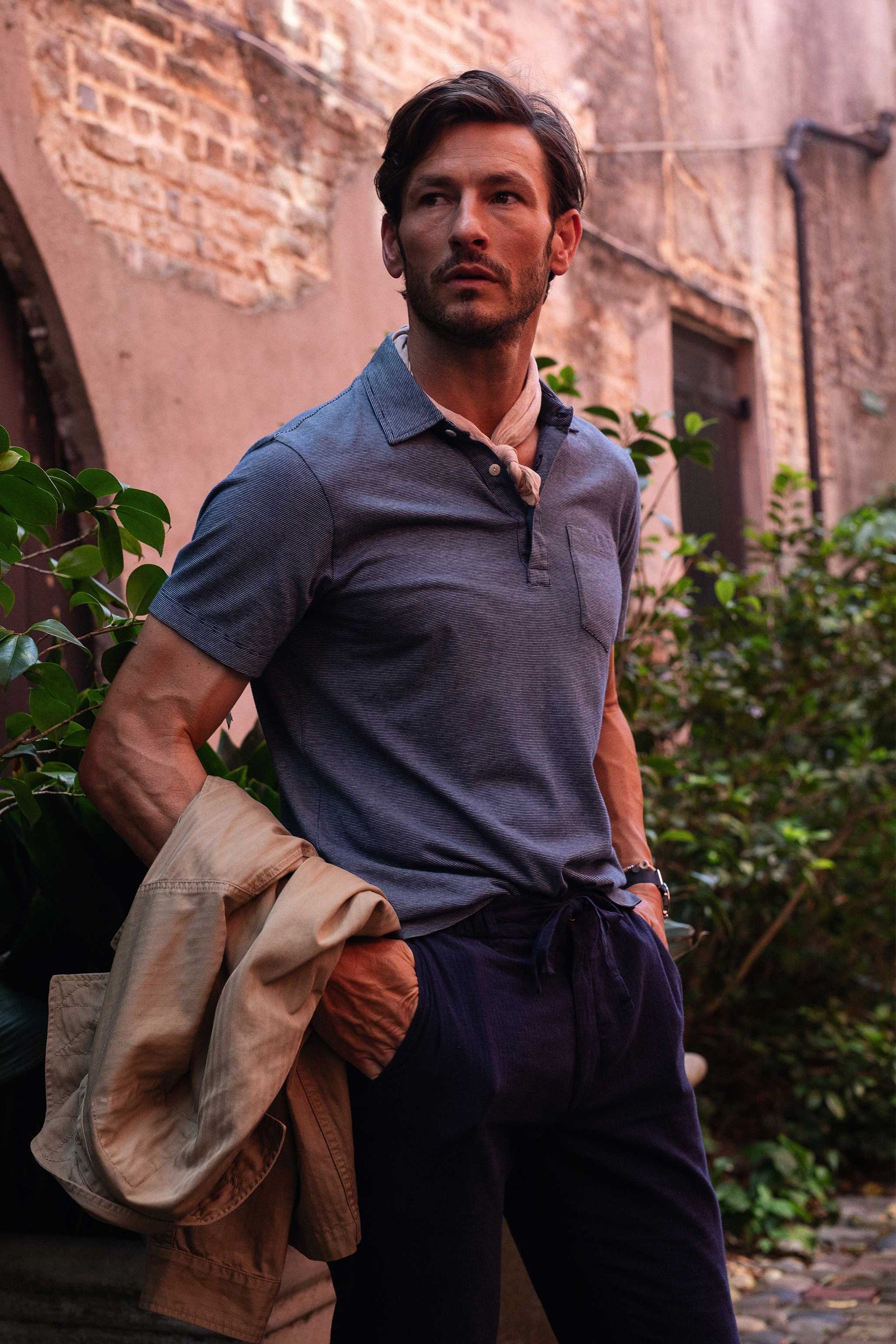 Rivay Indigo Stripe Jersey Polo