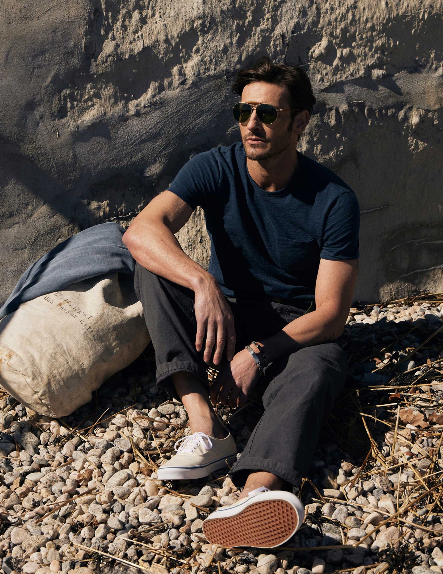 Indigo Slub Jersey Pocket Tee in Dark Wash