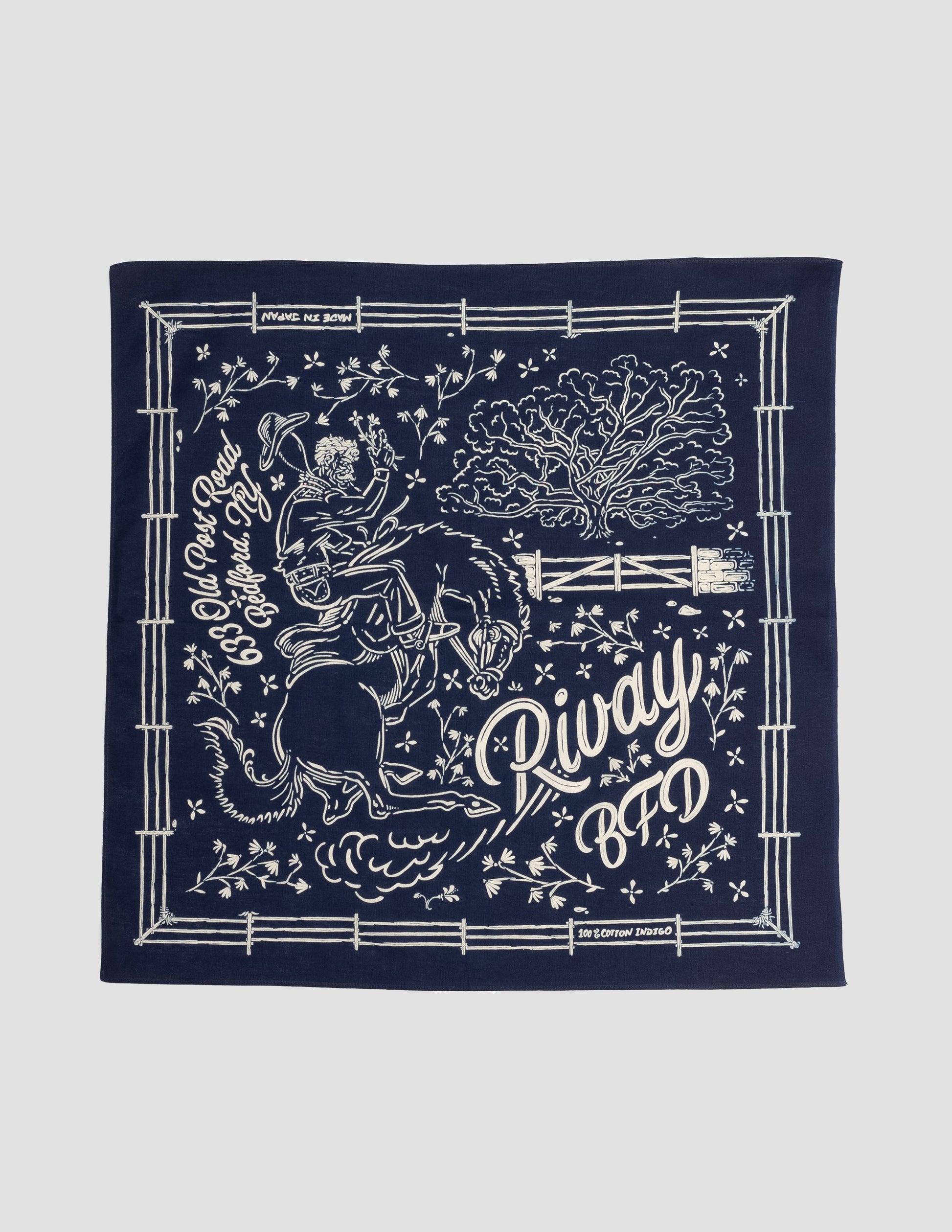 Rivay Indigo Discharge Selvedge Bandana