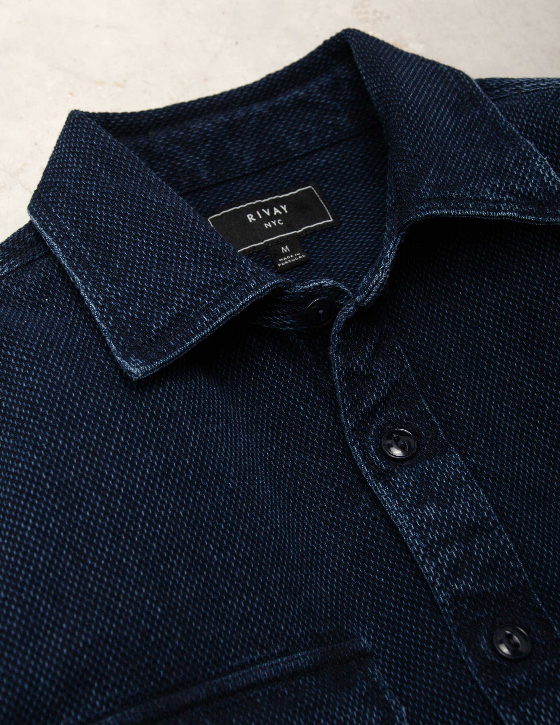 Rivay Judd Indigo Dobby Overshirt in Dark Indigo