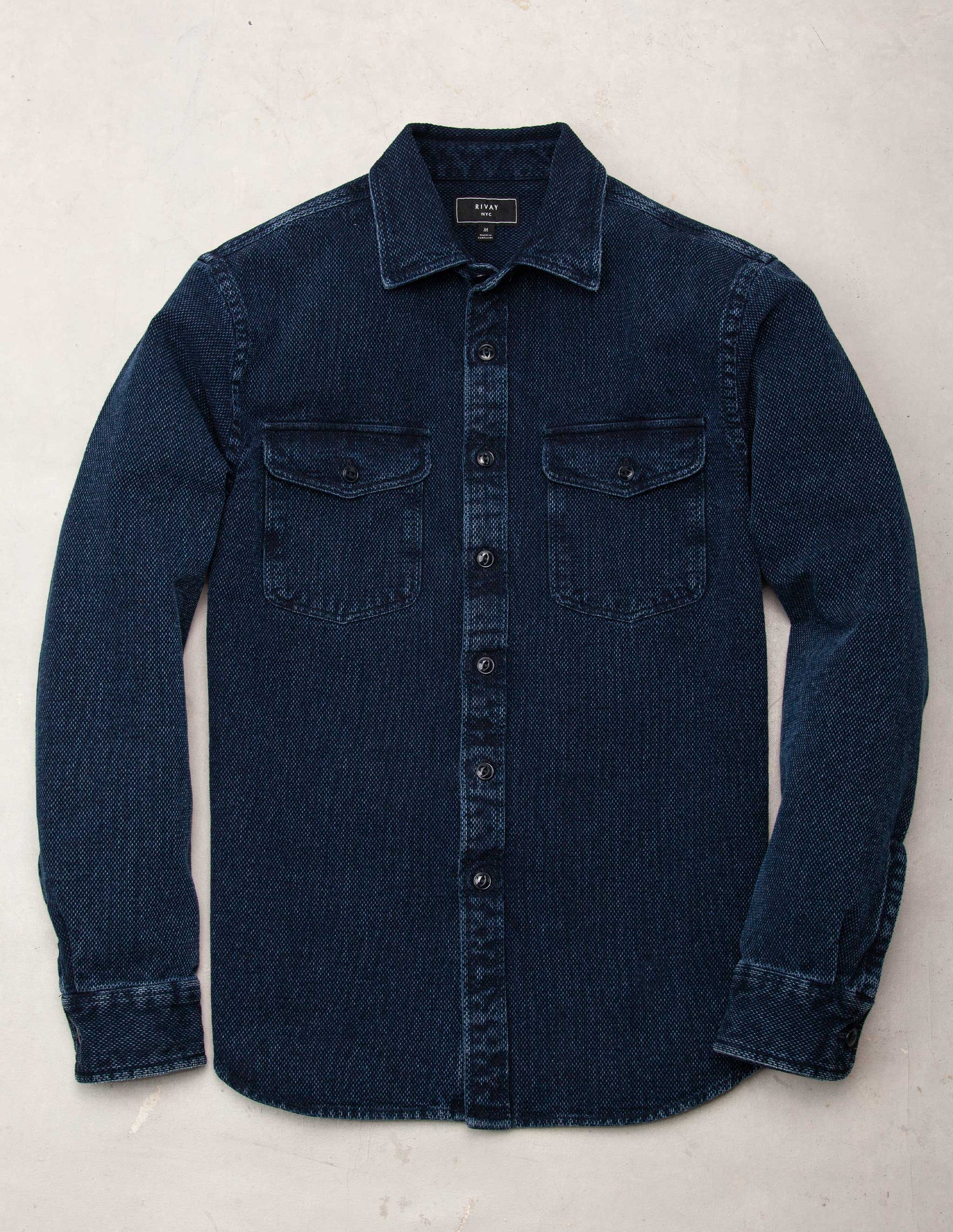 Rivay Judd Indigo Dobby Overshirt in Dark Indigo