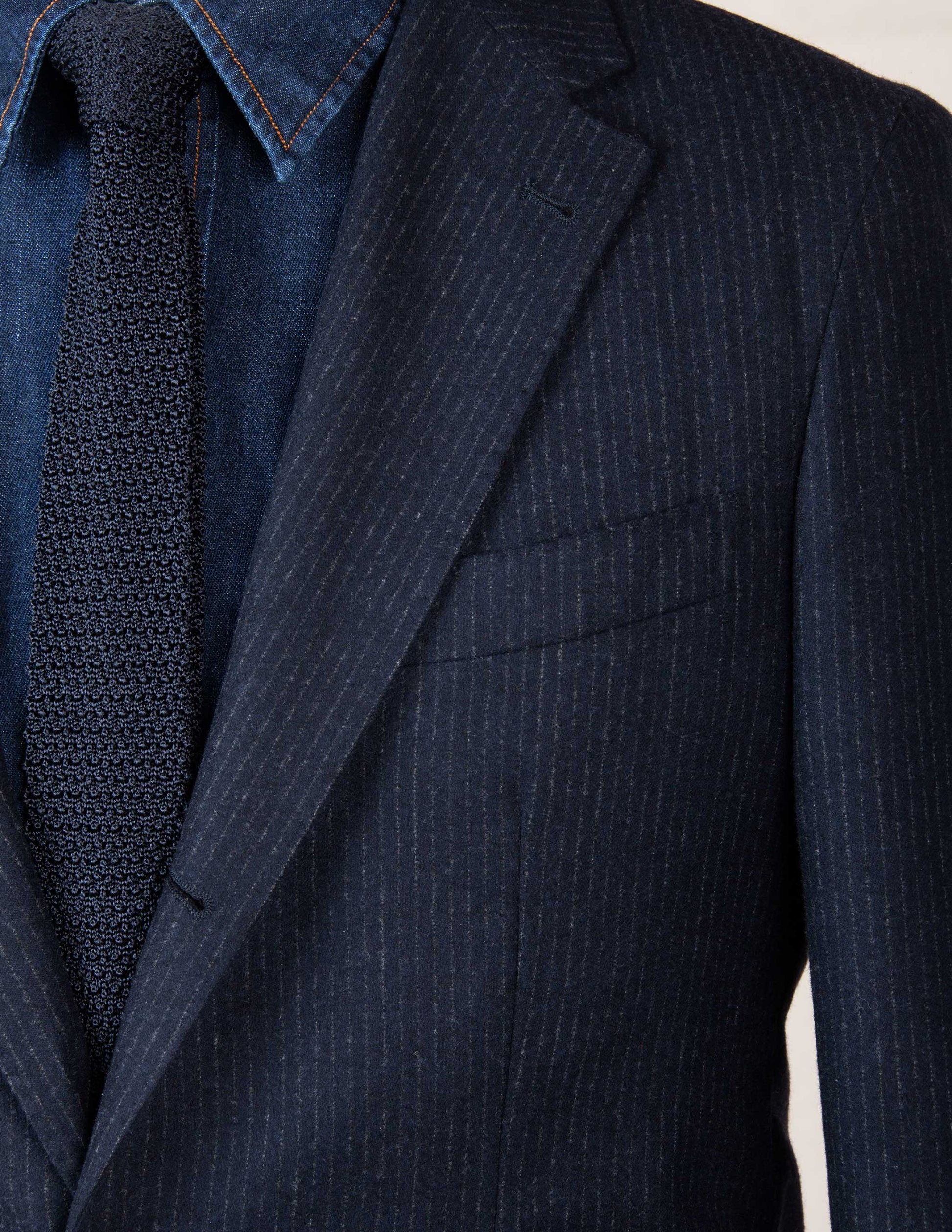 Italian Wool Suit in Navy Chalk Stripe