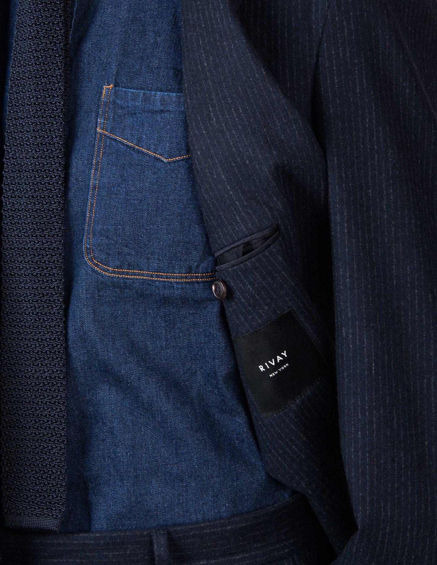 Italian Wool Suit in Navy Chalk Stripe