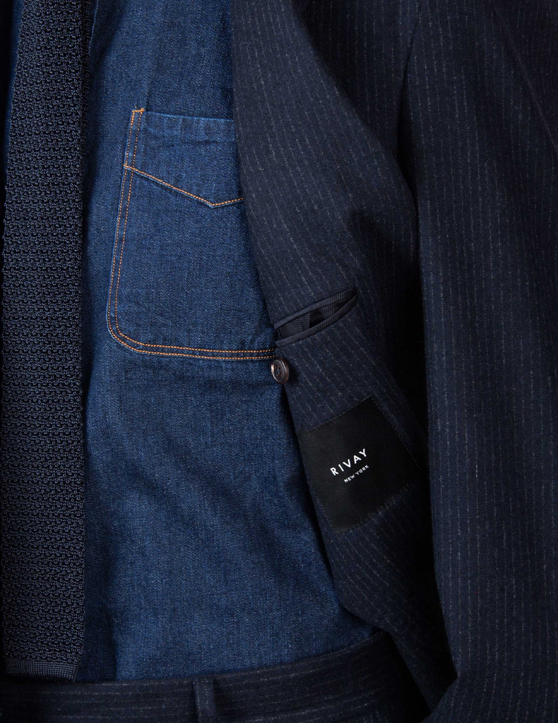 Italian Wool Suit in Navy Chalk Stripe