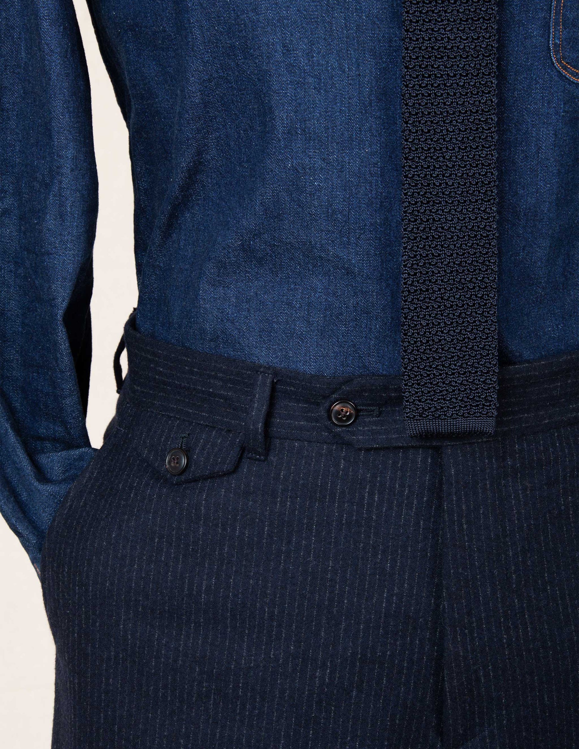 Italian Wool Suit in Navy Chalk Stripe