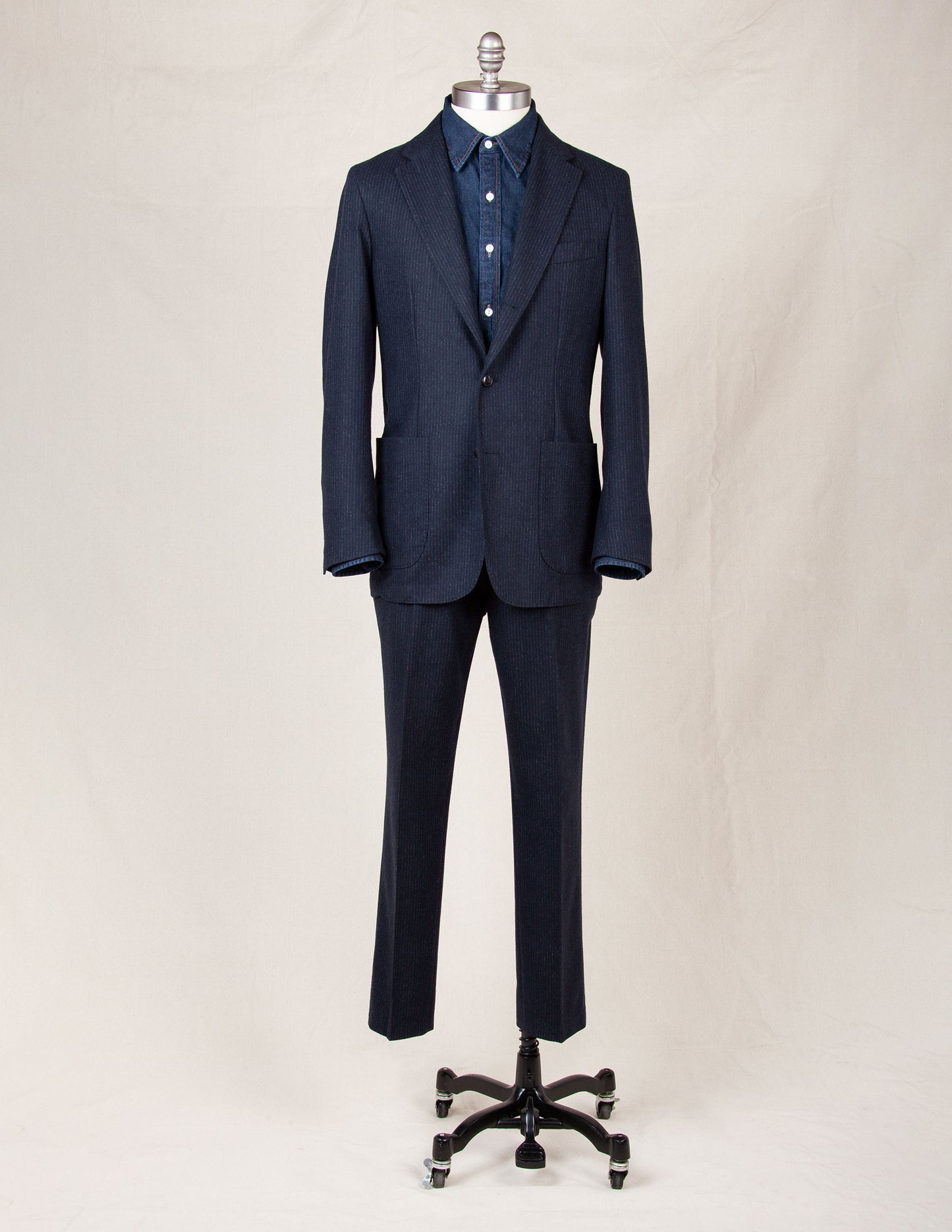Italian Wool Suit in Navy Chalk Stripe
