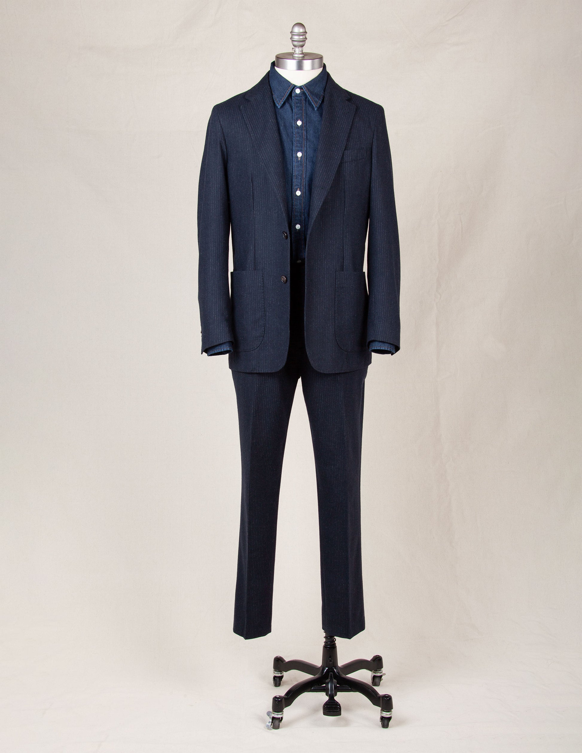 Italian Wool Suit in Navy Chalk Stripe