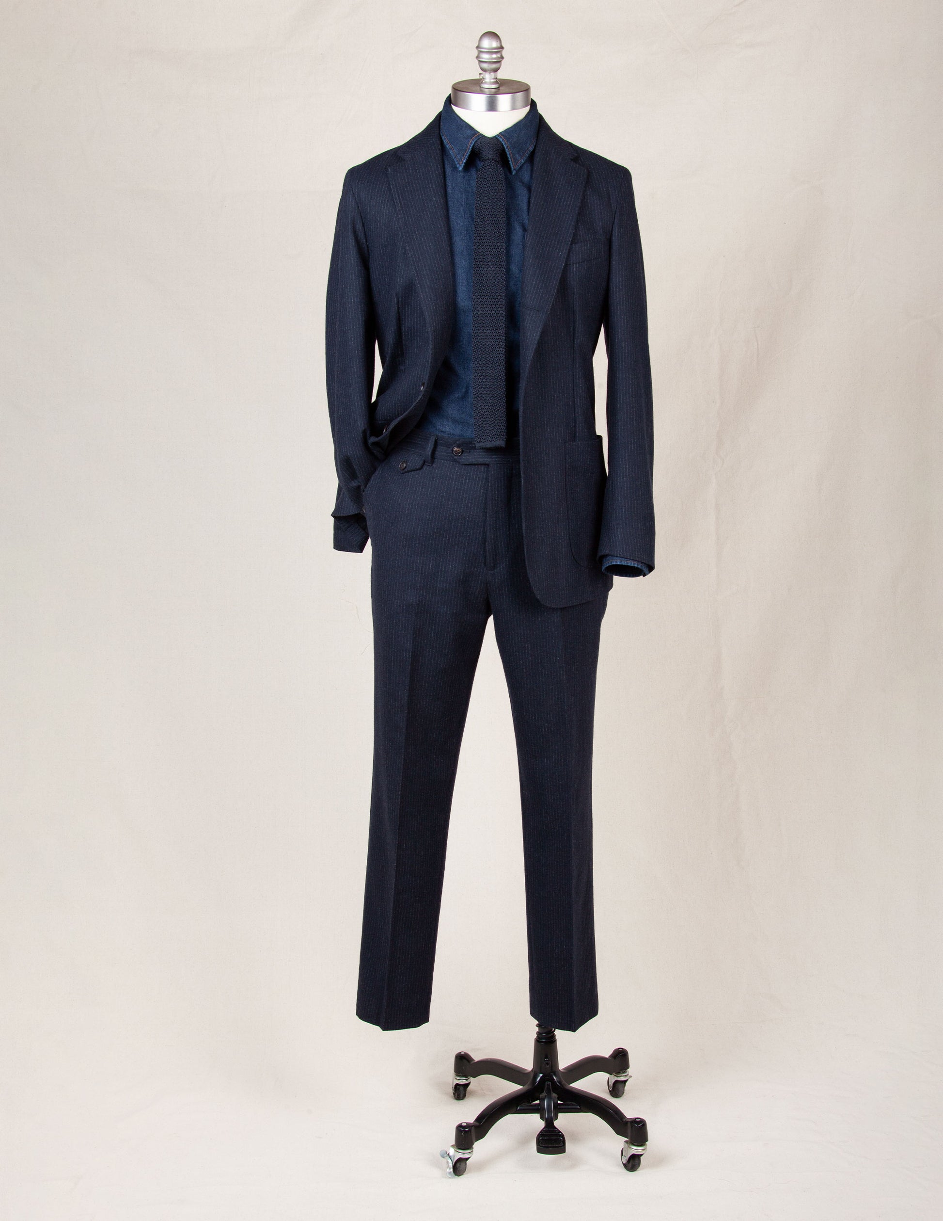 Italian Wool Suit in Navy Chalk Stripe