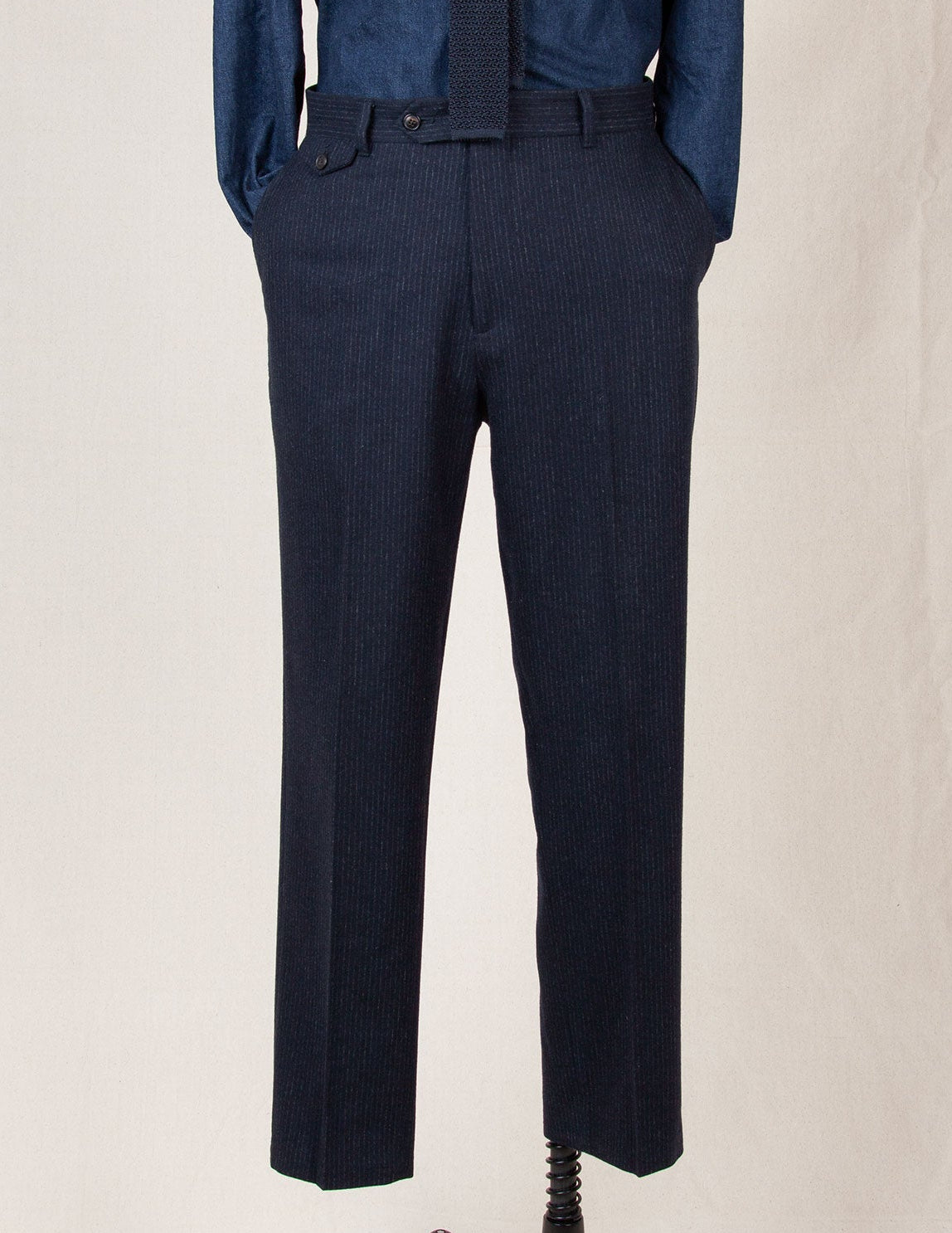 Italian Wool Suit in Navy Chalk Stripe