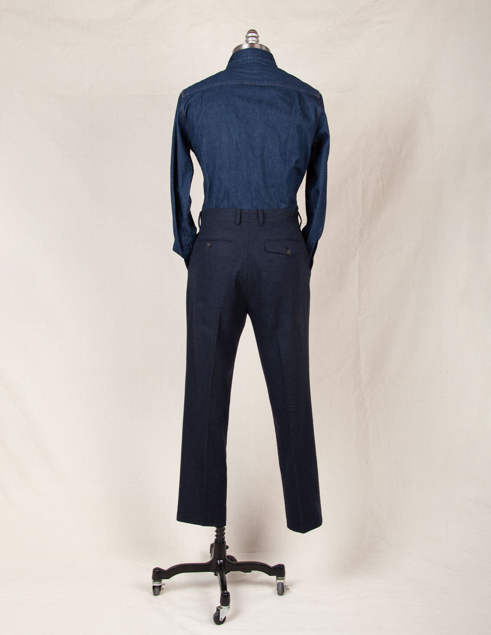 Italian Wool Suit in Navy Chalk Stripe